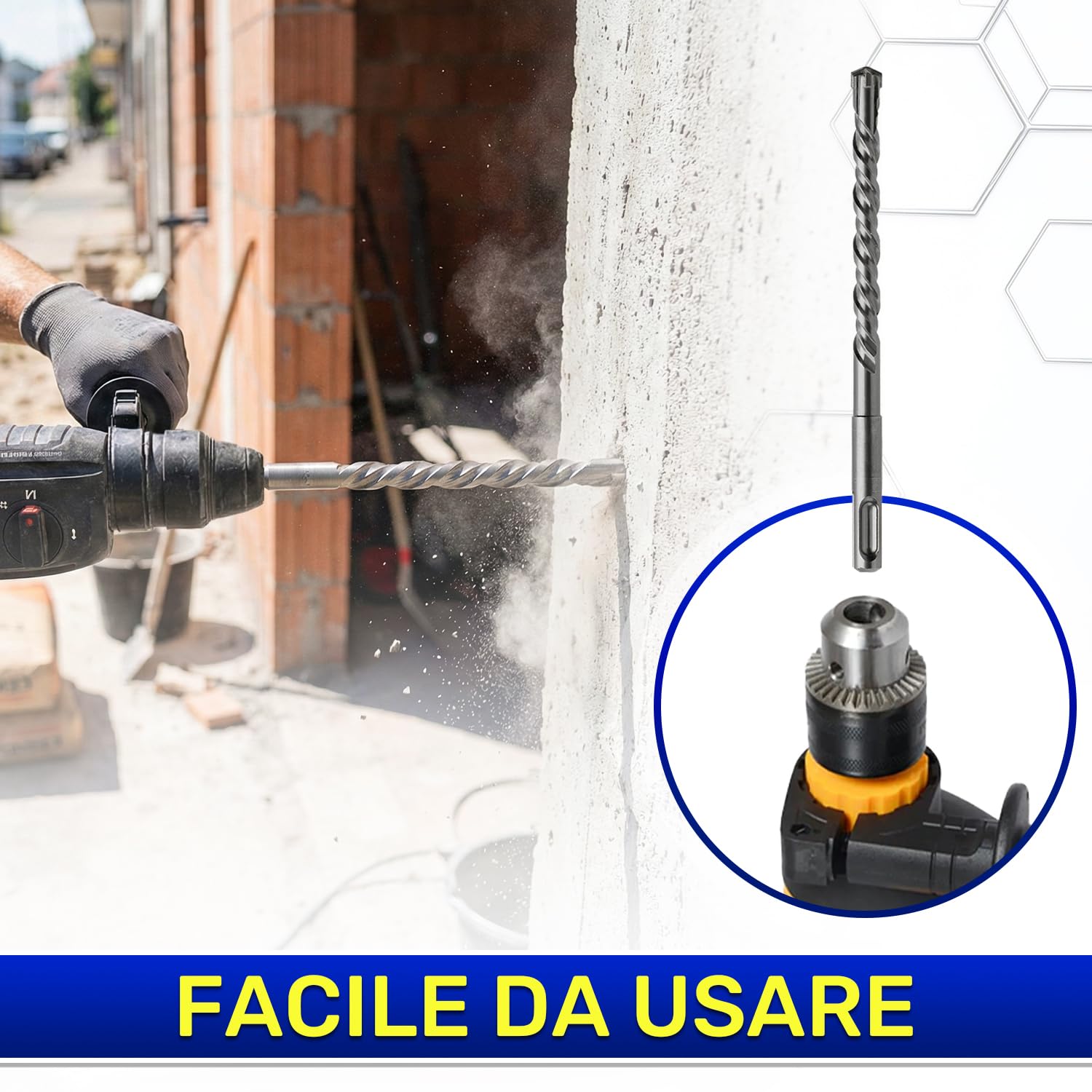 Punta Trapano Muro SDS Plus Ø 16 mm x 260 mm Realizzata in Acciaio e Carburo di Tungsteno - Punta SDS Plus può Essere Utilizzata per Mattoni Pareti Pietra Cemento Armato - MONTERAL