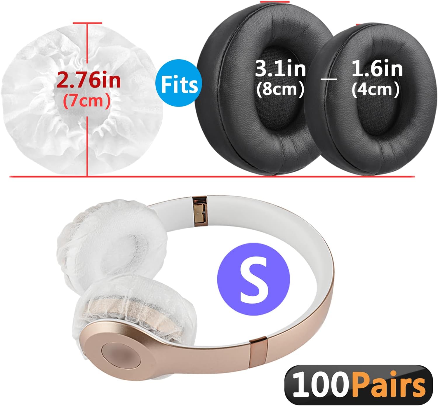 Geekria 100 Pairs Disposable Headphone Ear Covers for On-Ear Headset Earcup, Stretchable Sanitary Protector (S/White)