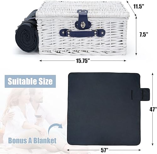 Miniatura 4 de Juego de cestas de picnic para 2 personas, cesta de sauce con compartimento grande aislado para enfriar, manta de picnic y kit de servicio de