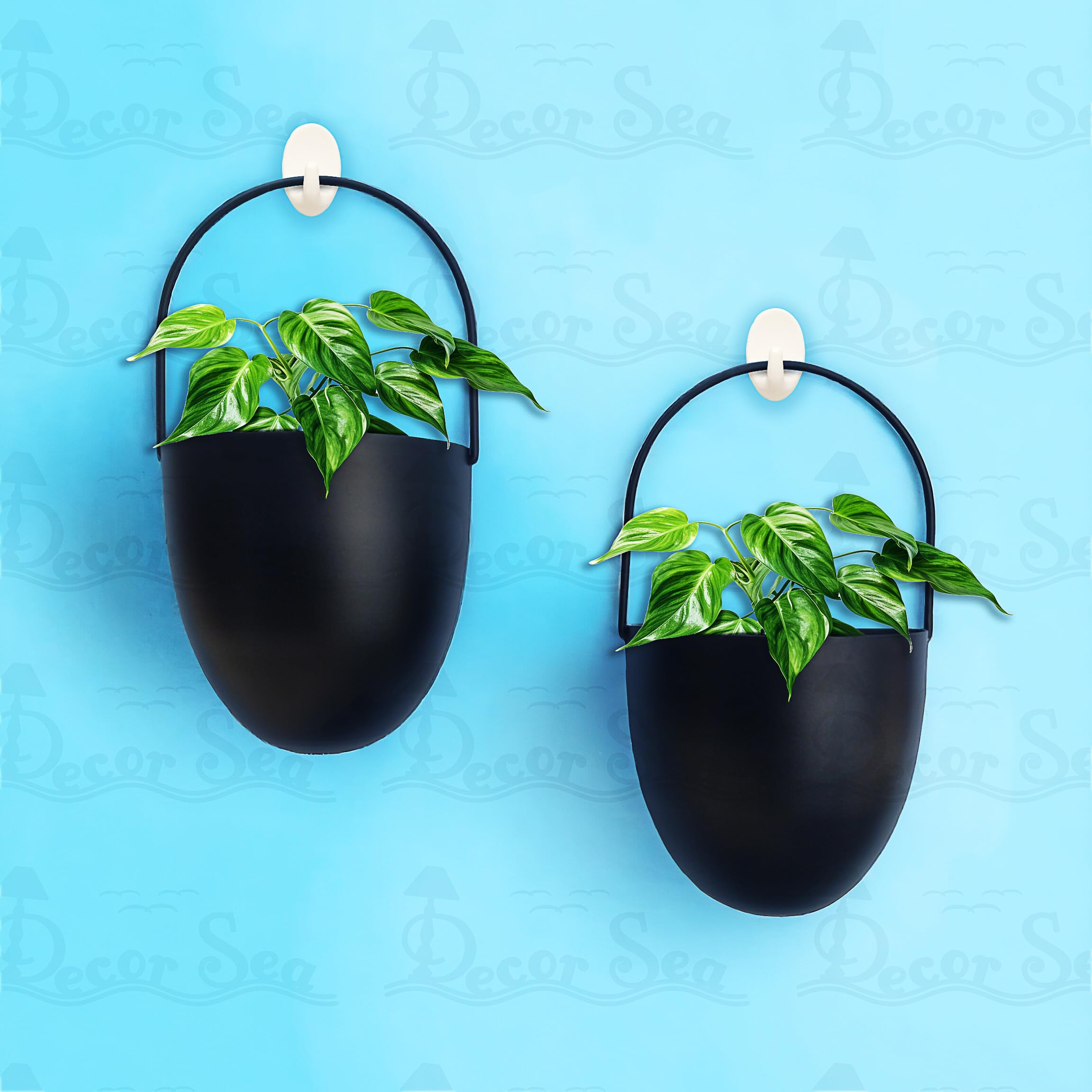 Wall Hanging Metal Planter for Balcony Living Room Patio Garden Wall Mount Indoor Plant Flower Pot Home Decoration Vertical Garden Black (Set of 2)