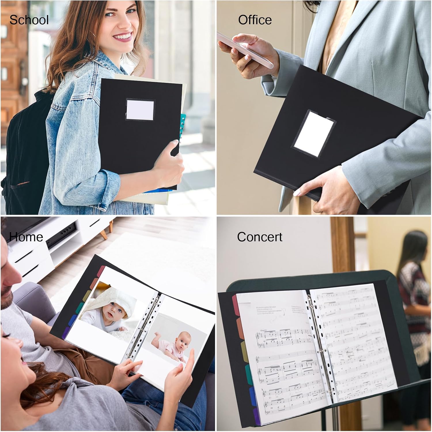 Uquelic Binder with Plastic Sleeves for Letter/A4 Size (11'' x 8.5'') Document Binder Organizer with Dividers for Papers, Photos and Artwork, 100 Pages Display for Presentation (Black, 100-Pockets)