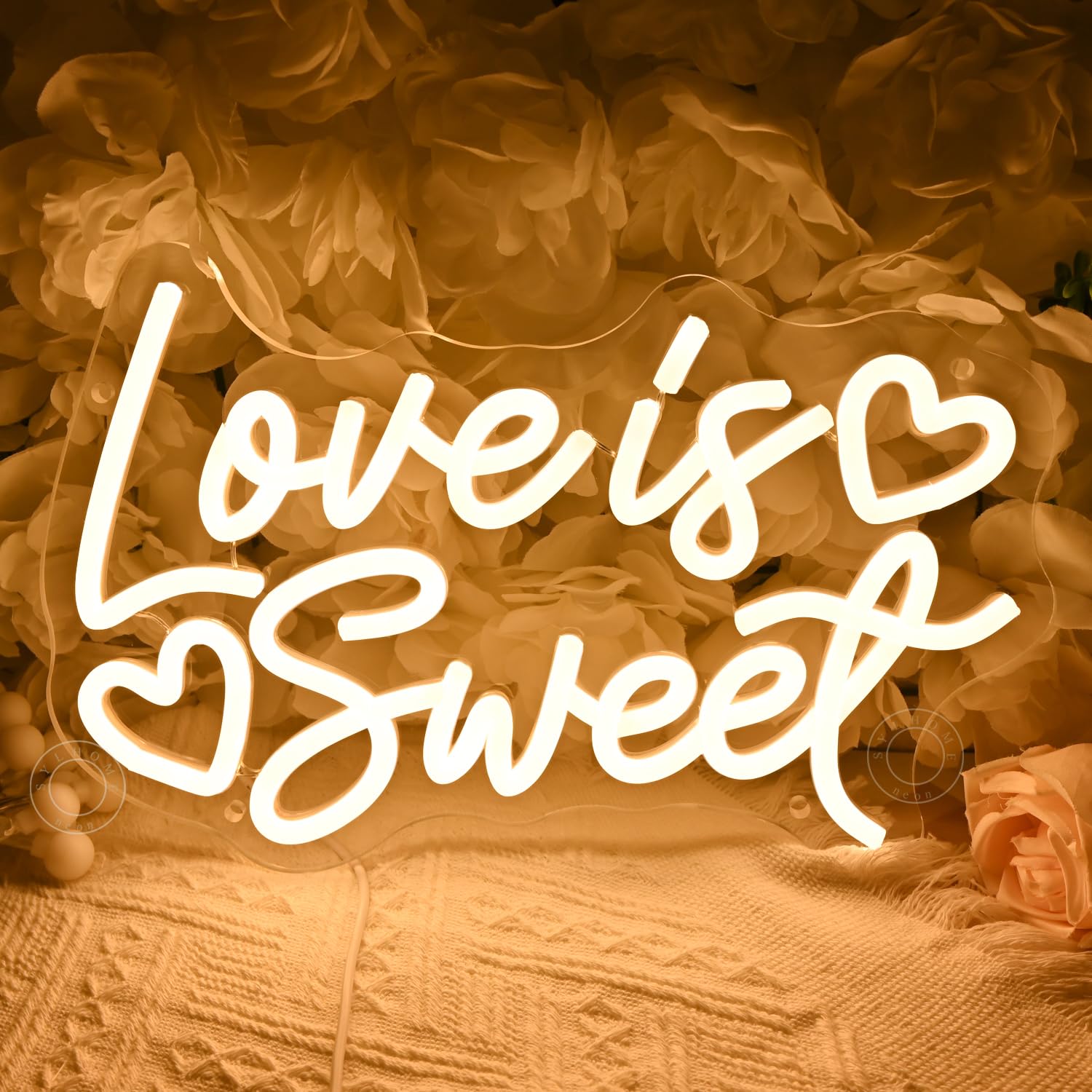 SYLHOME LED-Neon-Lichtschild "Love Is Sweet", für Zuhause, Süßigkeiten, Dessert, Snacks, Bar, Küche, Hochzeit, Geburtstag, Party, Wandschild, Dekoration, Weihnachten, Herzgeschenk, 30 x 19,3 cm, USB