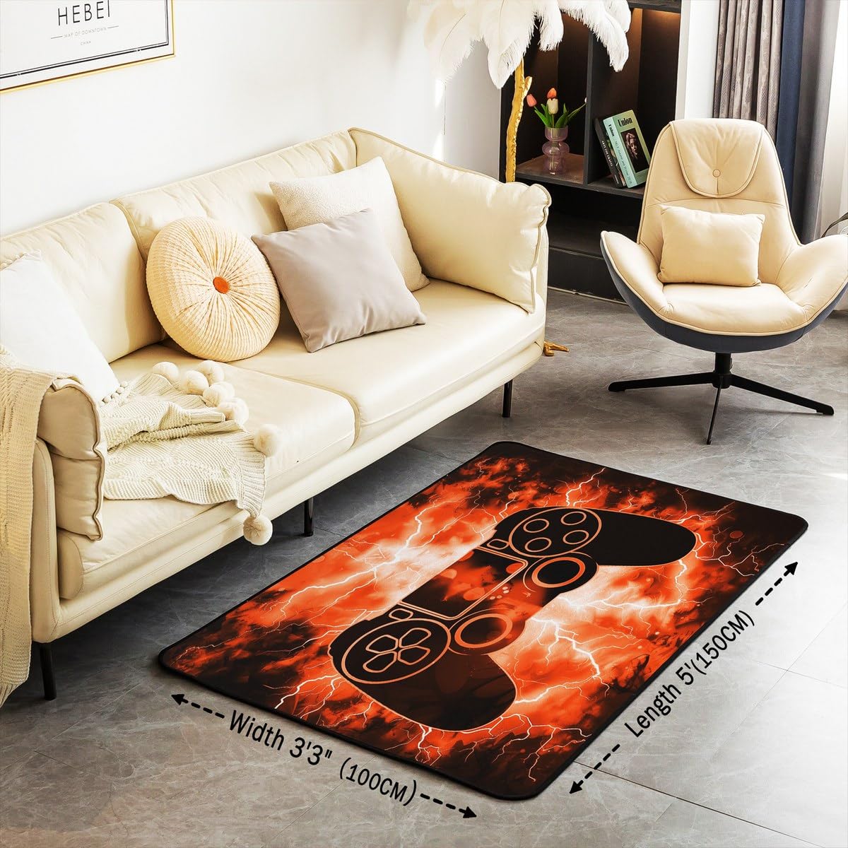Loussiesd Zestaw mat podłogowych do gier dla dzieci, chłopców, konsola do gier wideo, salon, dywanik 150 x 200 cm, gra, gracz, gracz, kontroler, wycieraczki, mata podłogowa dla chłopców i dziewcząt