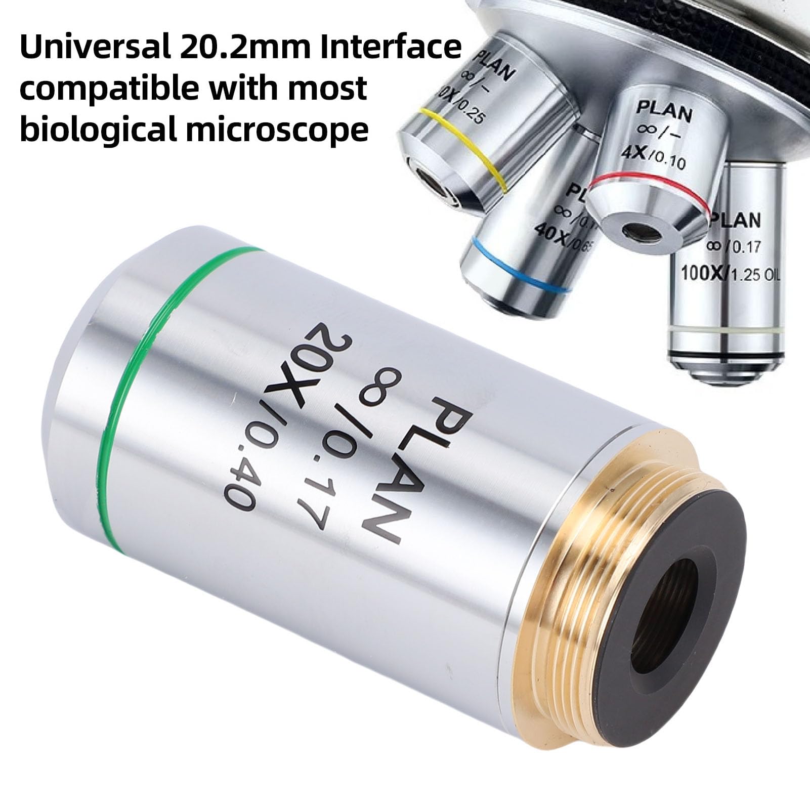 Lente Objetivo de Microscopio de Plan Infinito 20X, Lente de Microscopio Digital con Acabado Negro, Lente RMS de Hilo de 20.2 Mm para Microscopios Biológicos
