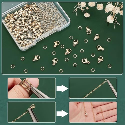 Miniatura 4 de PH PandaHall 180 cierres de pinza de langosta de acero inoxidable 304 con anillos de salto abiertos de 0.157 pulgadas (0.157 in), cierres de