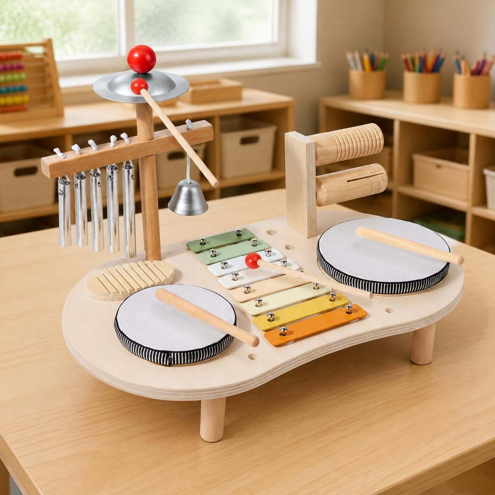 Strumento Musicale Percussioni in Legno Giocattolo Educativo per Bambini con Piastre Sonore E Bacchette Set Ritmico per Sviluppo Coordinazione Manuale