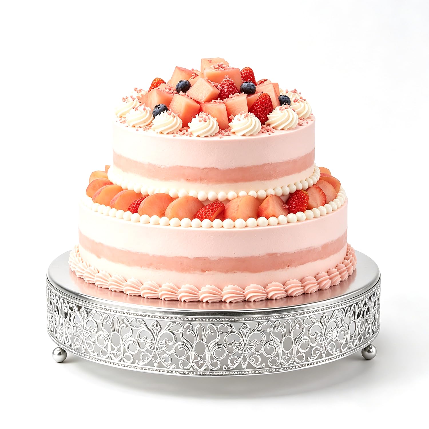 FEICTPOX Cake Stand, Metal Round Cupcake Dessert Stand Cake Display Holder Cookies Fruit Serving Tray Decor for Wedding Party Birthday Baby Showers Anniversary (Matte Silver, 12in) โ image 1