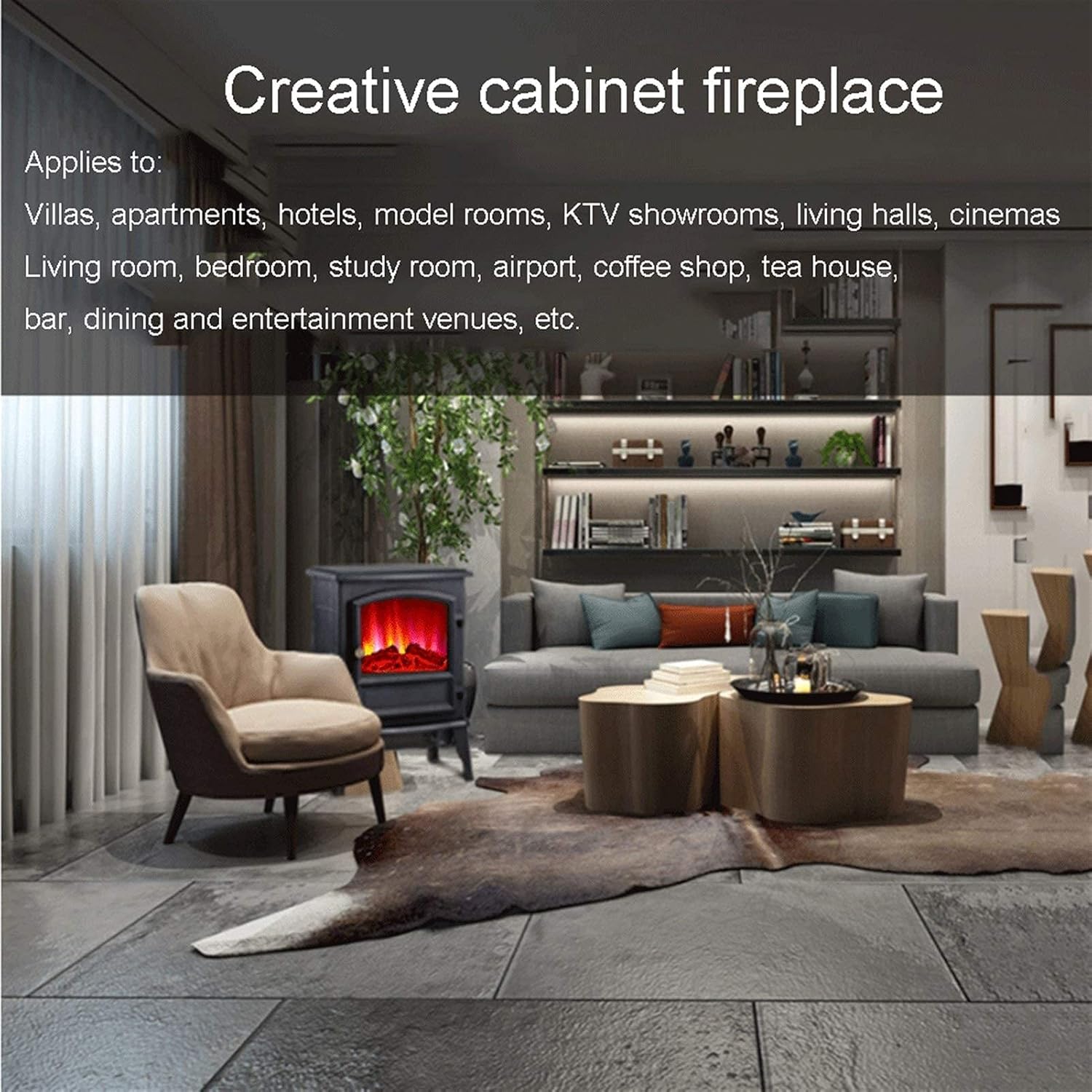 Electric Stove Fireplace Heating with Fast Heating and Realistic 3D Fake Fireplace Flame for Office Indoor and Home Use Black