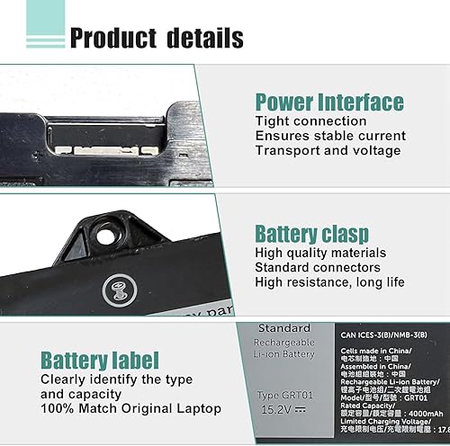 Miniatura 4 de BOWEIRUI Batería de repuesto GRT01 para Dell Latitude 5421 5431 5521 5531 Precision 3561 3571 3581 3470 Series Laptop 00P3TJ 0R05P0 R05P0 05RGW