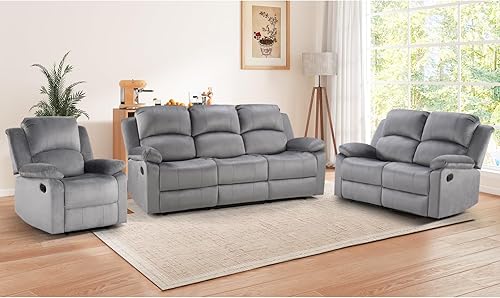 Miniatura 16 de EBELLO Juego de sofá reclinable manual para sala de estar, incluye 1 silla reclinable, 1 sofá biplaza, juego de muebles de sofá reclinable para el