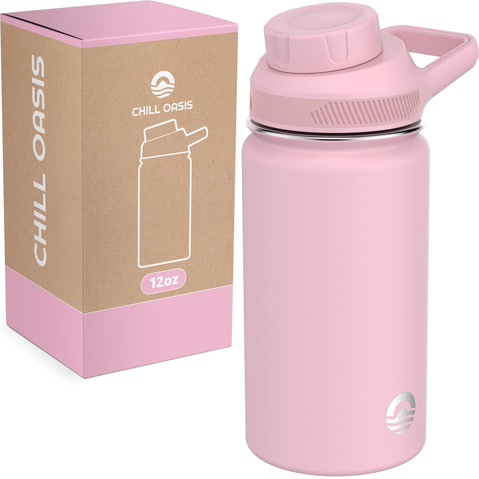 Chill OasisWater Bottle | Compatible With Popular Flavor Cartridges | BPA Free, Leak Proof, Double-Walled Vacuum Insulated Stainless Steel, and Dishwasher Safe | Cold for 24 Hours (Pink, 12oz)