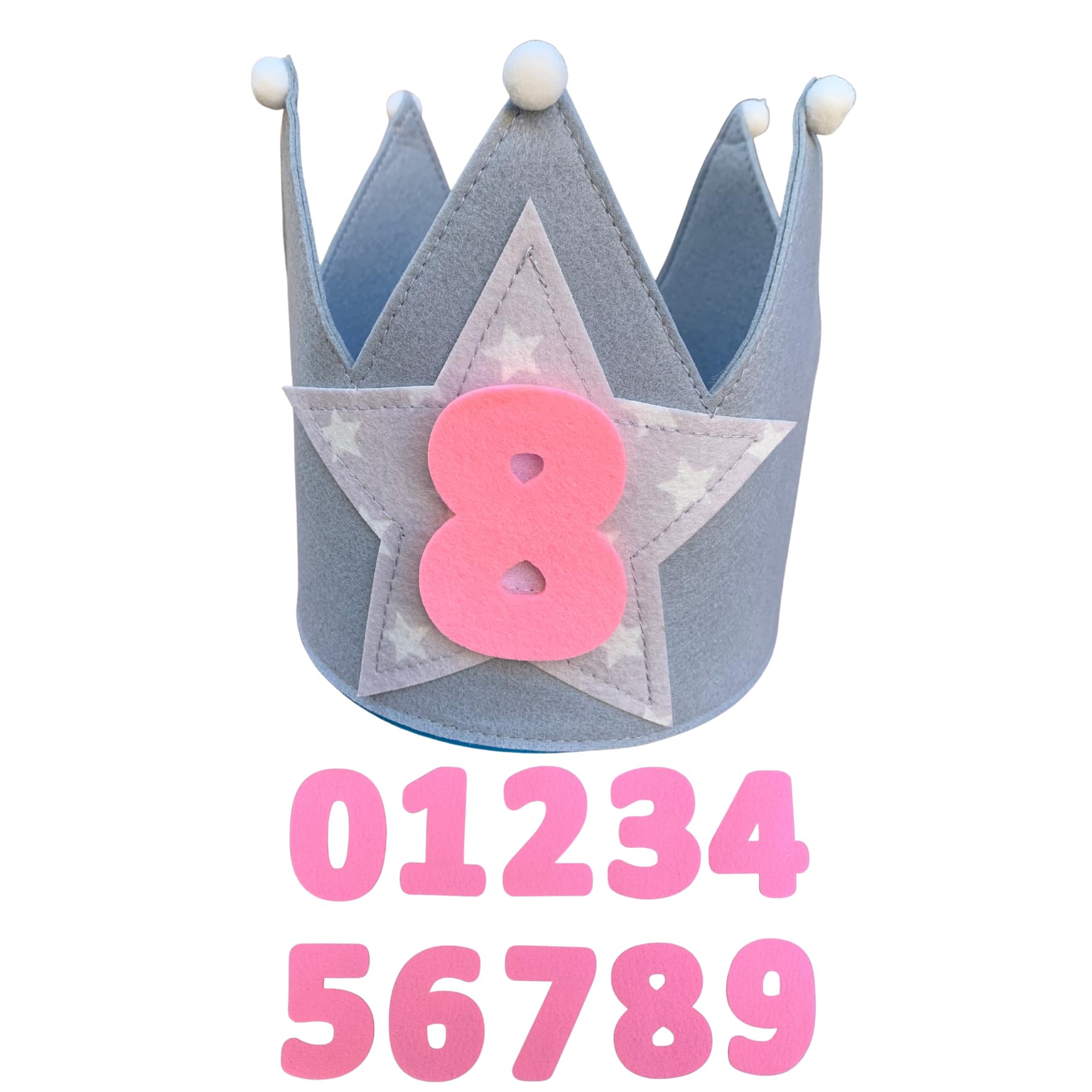 FAMU Land Corona Primer Cumpleaños - Para Bebé, Niño y Niña De 0 a 9 Años - Gorro Original Fiesta Infantil - Diseño Moderno - Números Intercambiables - 1 2 3 4 5 6 7 8 9 años - Regalo Original