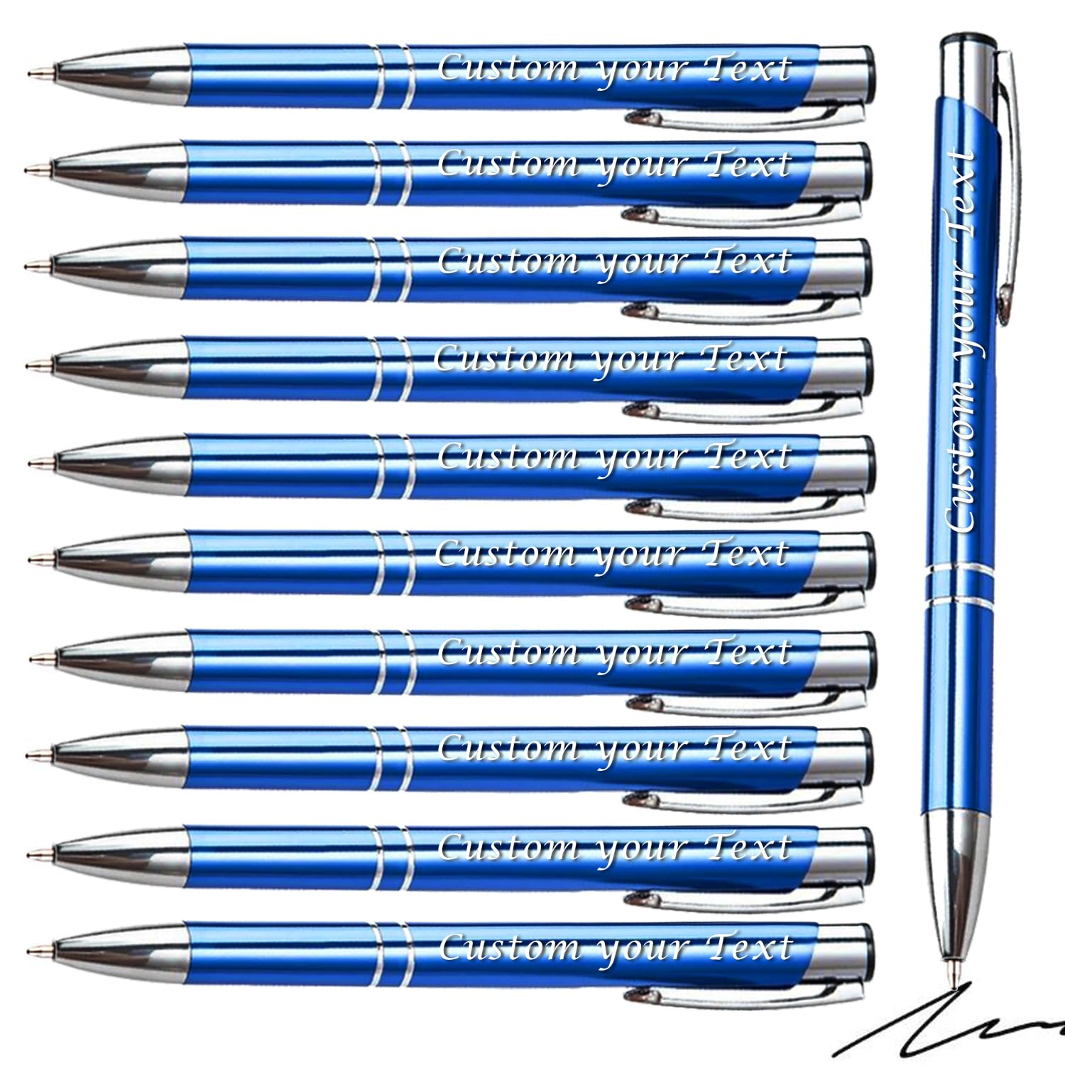 AOK 50PACK Personalized Pens Custom Black writing - Metal Name pens - Laser Engraved with Your Text or Message (Blue)