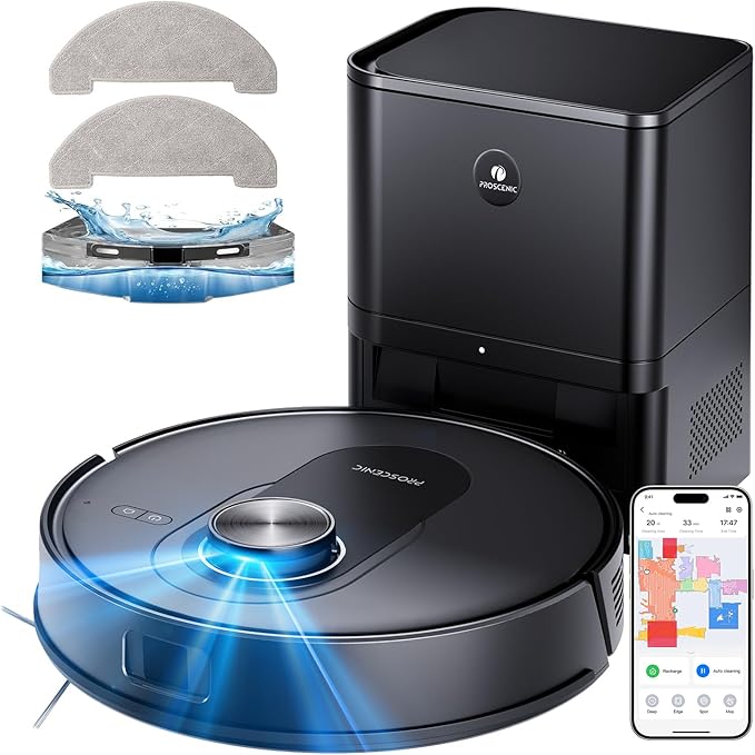 proscenic Q8 MAX Robot Aspirador y Fregasuelos Potente 8000Pa/200 Min, Robot Aspirador con Sistema de Navegación Láser Inteligente, App y Alexa/Google/Siri, para Moqueta y Pelo de Mascotas/Suelos