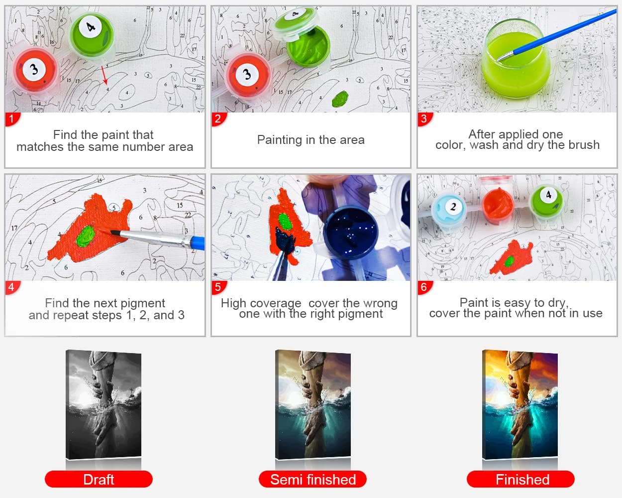 TUMOVO Paint by Numbers for Adults Jesus Oil Painting Paint by Numbers for Beginners Christian Paint by Numbers Kit DIY Oil Painting Children s Crafts 16x20 inch