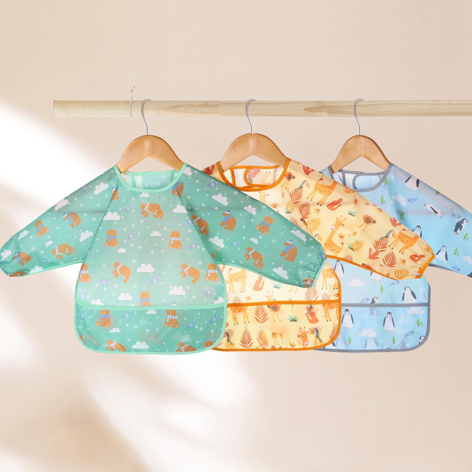 Tuocal 5 Pack Long Sleeve Bibs Waterproof Baby Bibs Coverall Bibs for Baby Feeding Feeding Bibs Weaning Bib with Sleeves for Toddler 0-24 Months - Image 4
