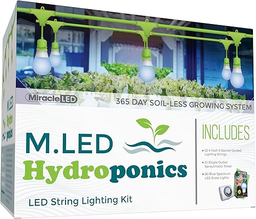 Miracle LED Hydroponics - Kit de luces LED para cultivo en interiores, incluye 3 bombillas de repuesto Ultra Grow Blue Spectrum de 150 W y 1