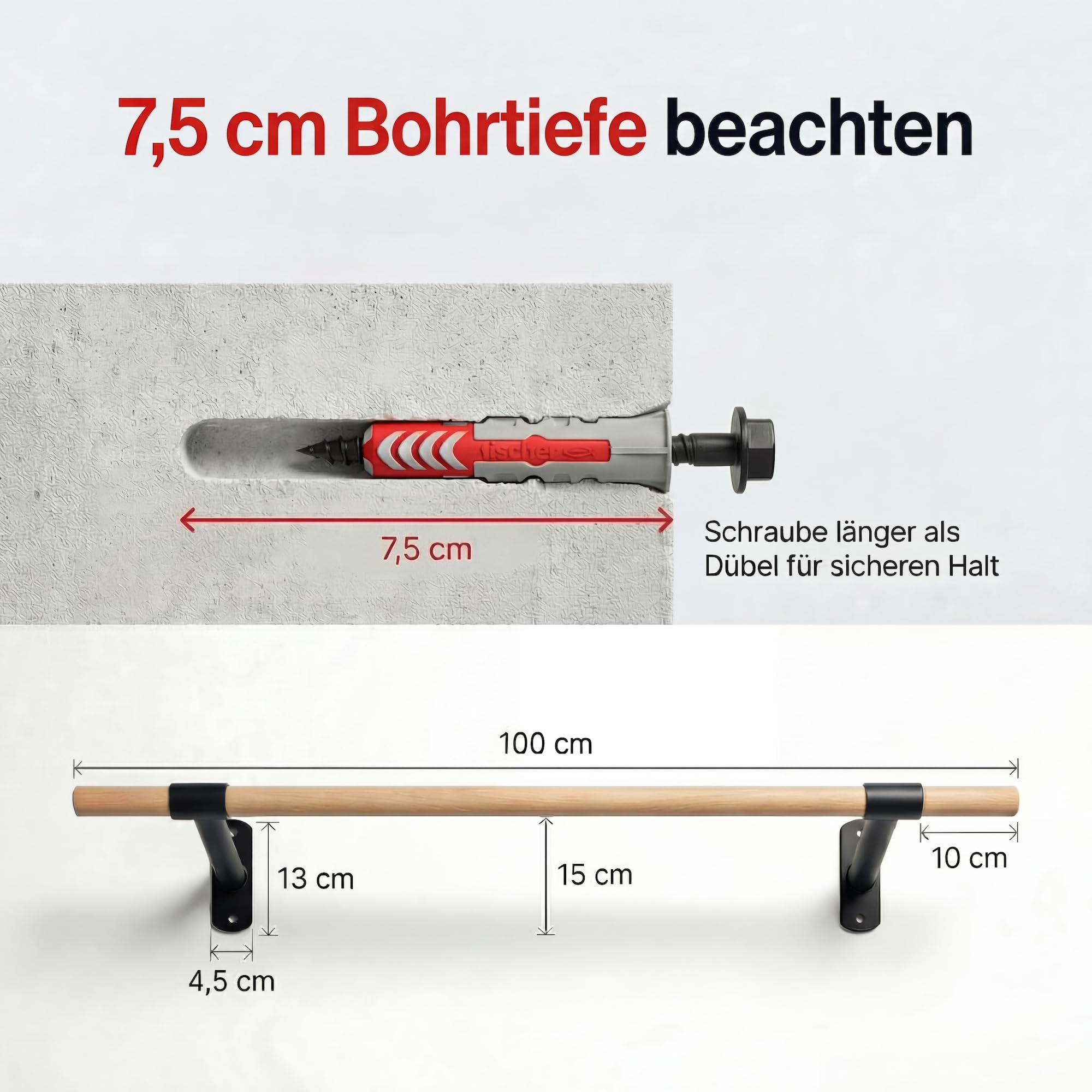 Klimmzugstange Wand - Platzsparende Pull Up Bar aus Holz zur festen Wandmontage - stilvolles Design und hohe Bewegungsfreiheit - Calisthenics Equipment für Zuhause - inkl. Dübel und Schrauben