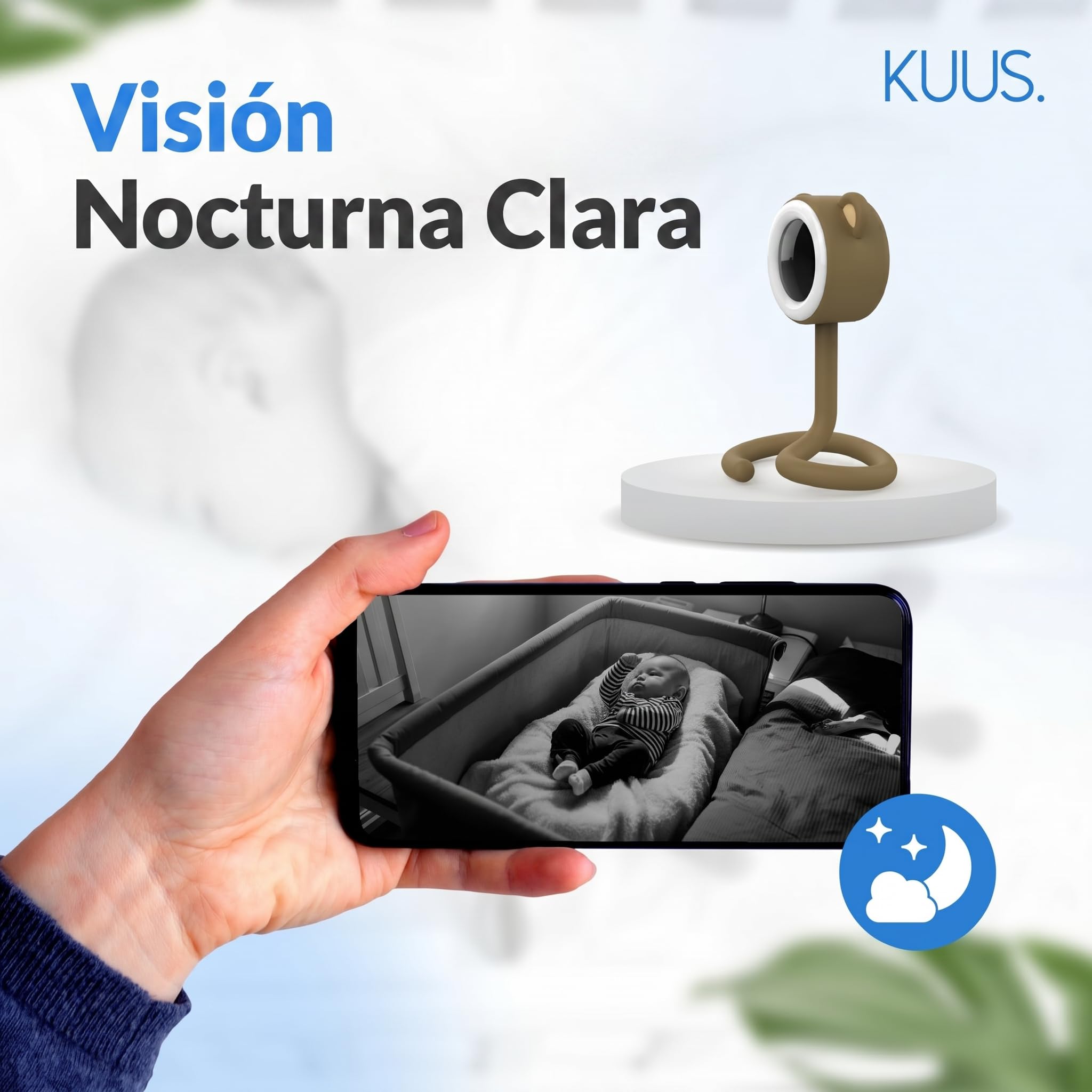 KUUS. BM1 Vigilabebés Cámara Bebé 2K WiFi App, Cámara Vigilancia Bebe Detección Llanto Ruido Blanco, Cámara Interior WiFi, Audio Bidireccional, Visión Nocturna, SD 32 GB Class U1