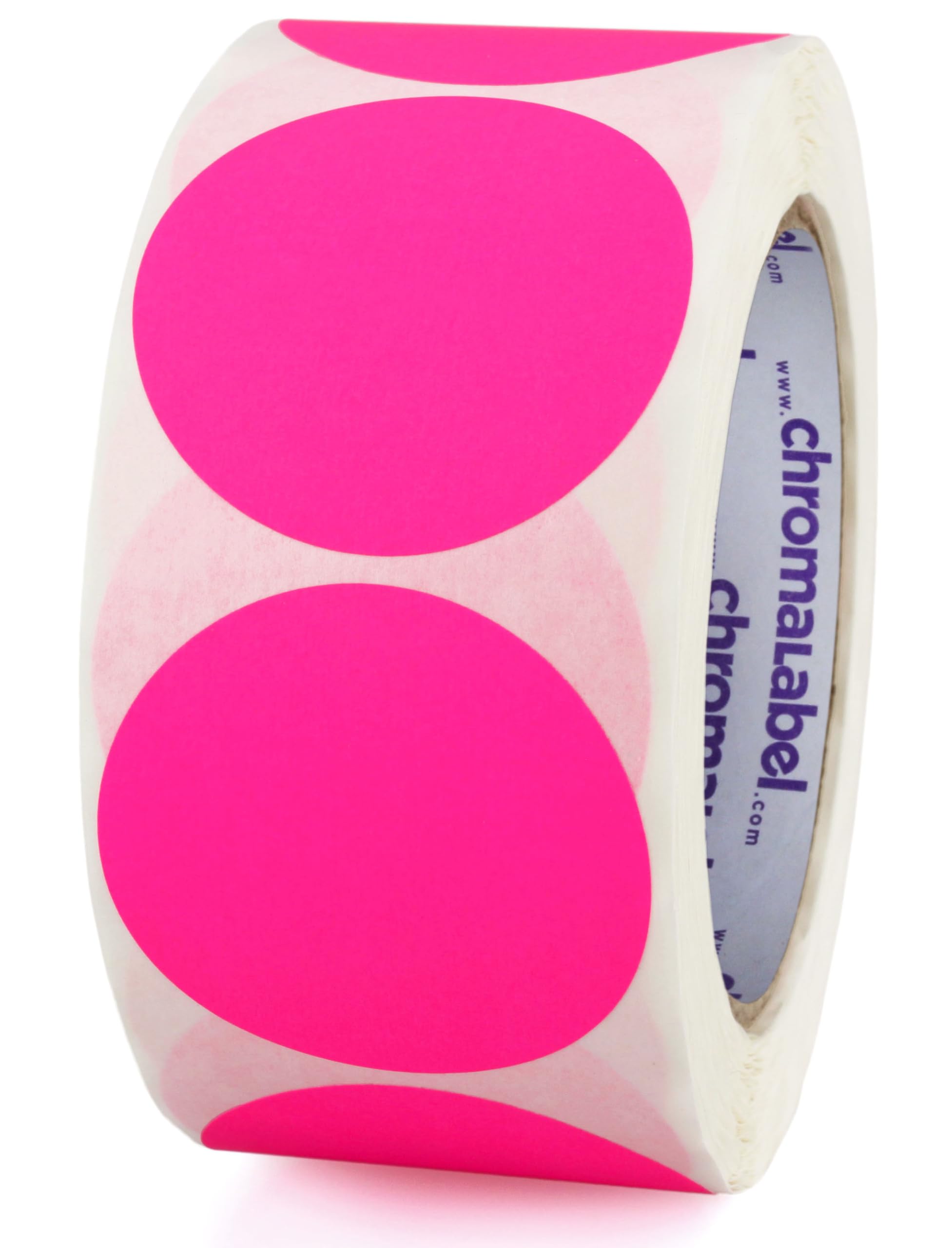 ChromaLabel 2 Inch Round Label Removable Color Code Dot Stickers, Inventory Label, 500 Labels per Roll, Fluorescent Pink