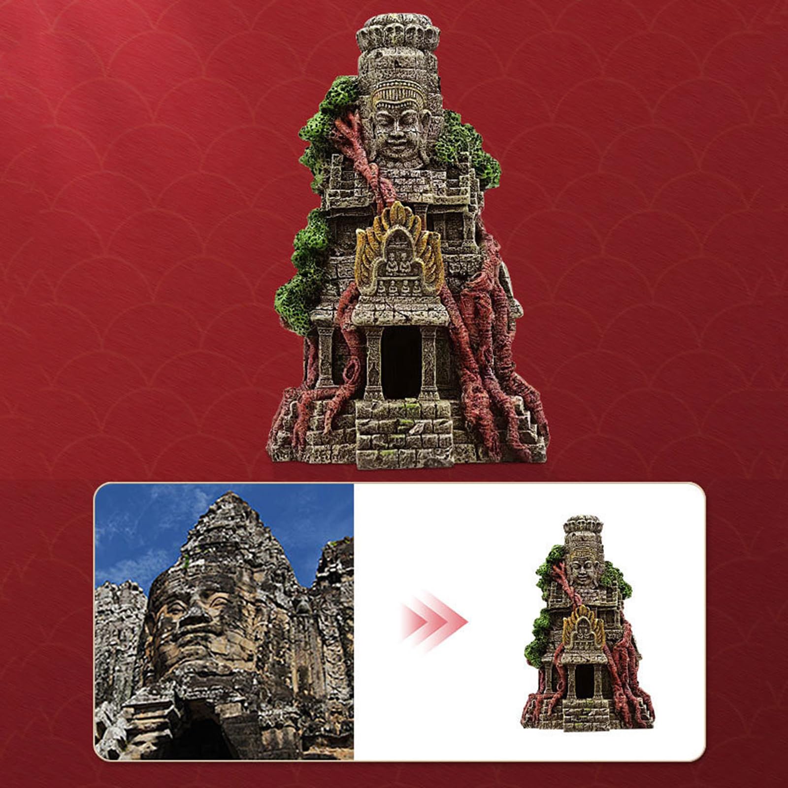 PANGBOER Décoration pour aquarium - Cachette - Temple usé - Statue en résine - Ornement en forme de rocher - Paysage - Pour escargots