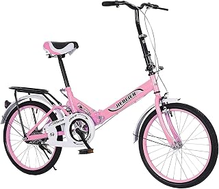 ZLYJ Adult Folding Bike, Leisure 20 Inch City Folding Mini Compact Bicycle Urban Bicycle for Students, Office Workers Outdoors Riding Excursion Pink,20 in