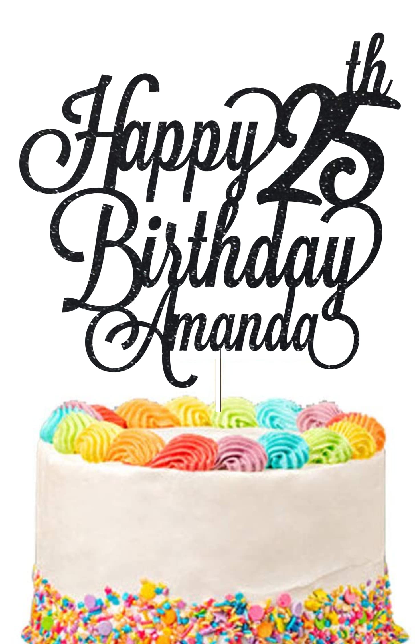 Personalised Happy Birthday Glitter Cake Topper Customised with Any Name & Any Age Party Cake Decoration for 1st 10th 13th 16th 18th 20th 21st 30th 40th 50th 60th 70th 80th (Black) — image 1