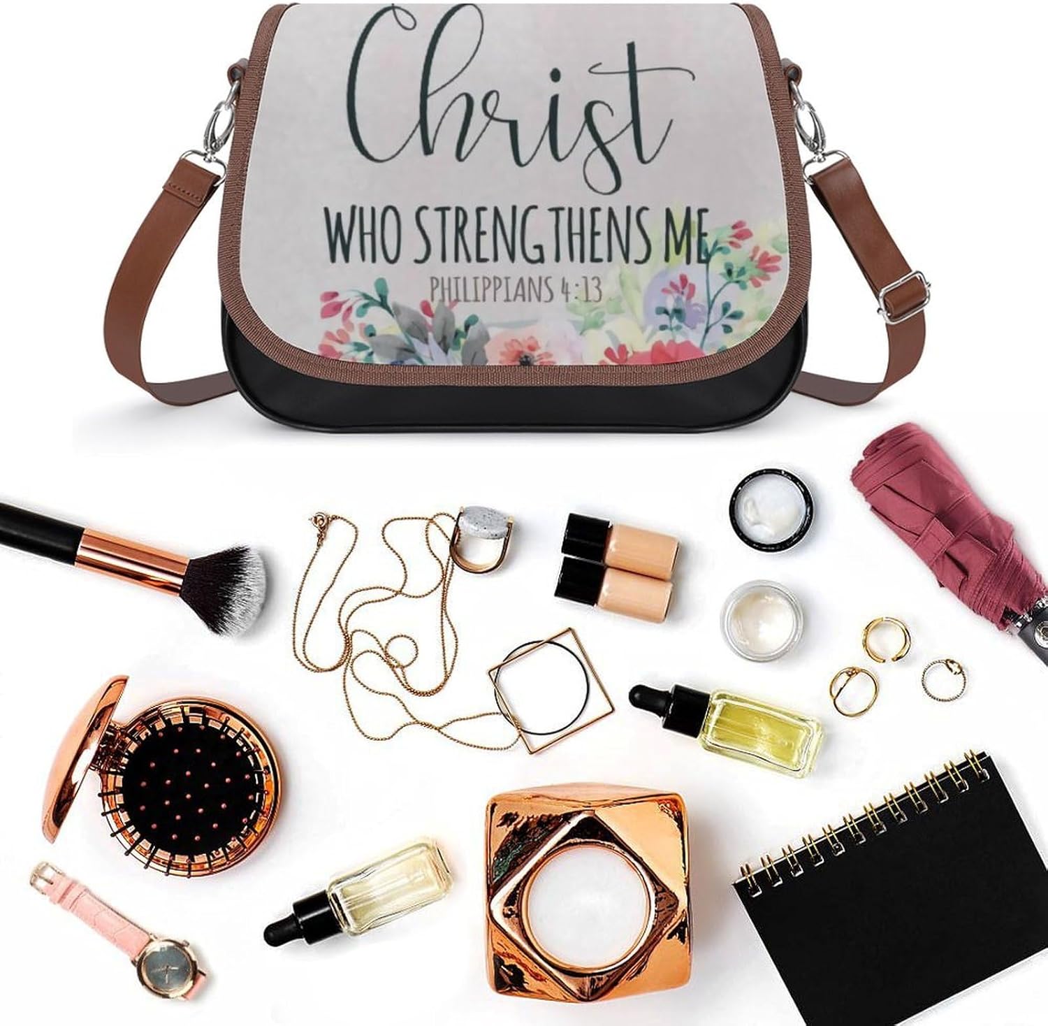 I Can Do All Things through Christ Philippians 4 13 - Bible VerseWomen's Faux Leather Crossbody Bag, Waterproof Wrinkle-Resistant Shoulder Bag with Detachable Strap, Large Capacity Casual Handbag, Fas