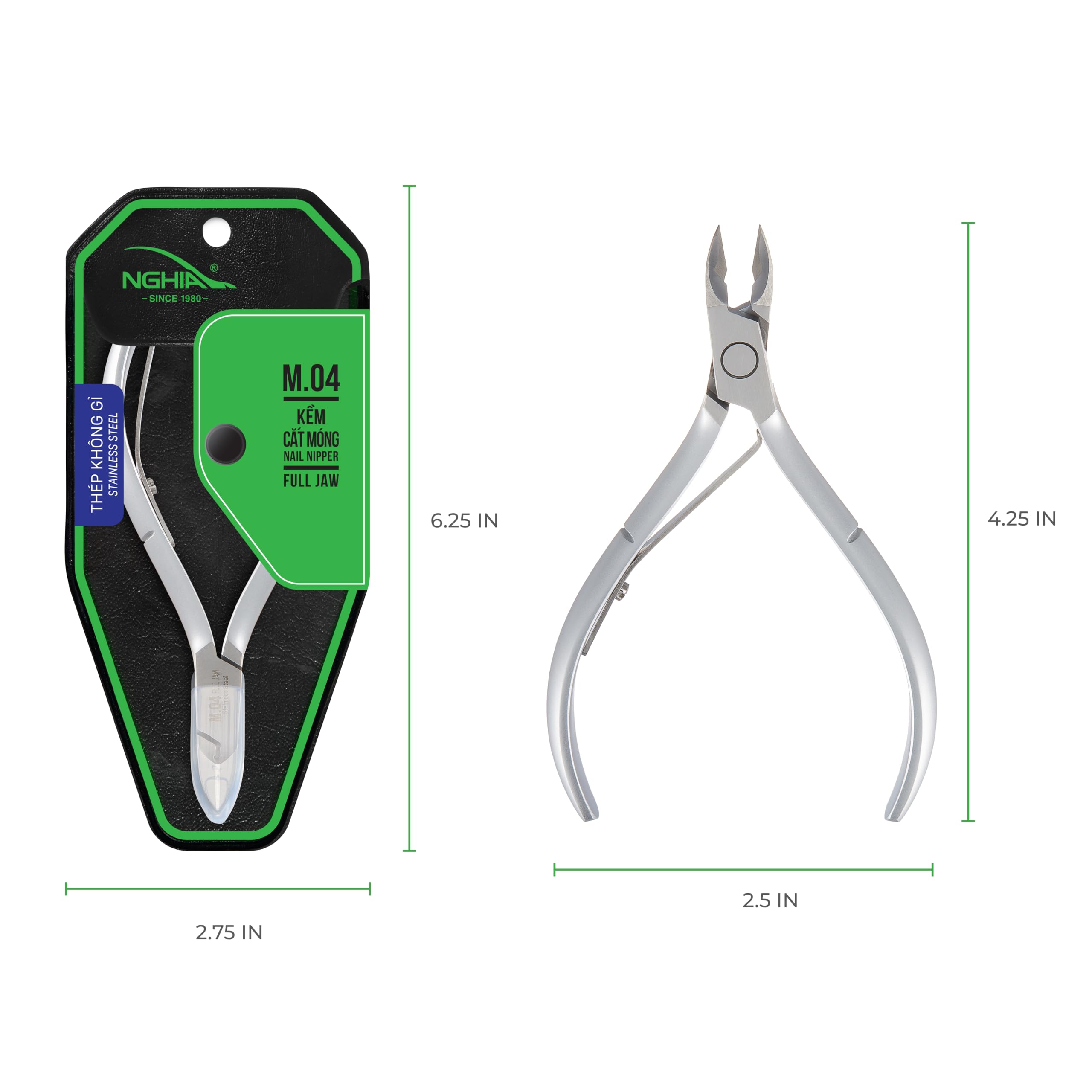 NGHIA Stainless Steel Nail Nipper - M-04: Precision Acrylic Nipper with Grey Plated Jaw, Curve Handle, and Single Spring Mechanism