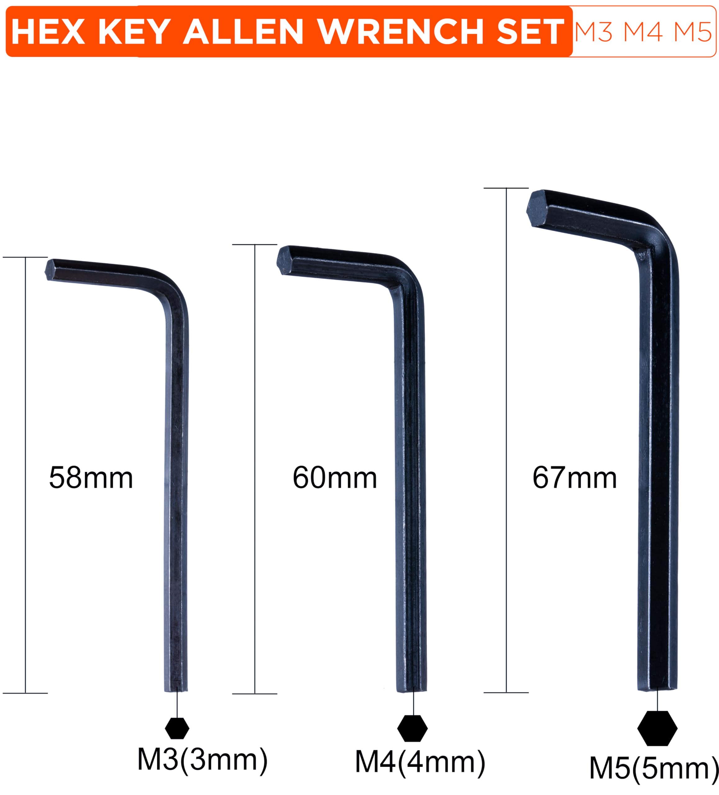 YoiYee Hex Key Allen Wrench Set (M3, M4, M5), L-Shaped Metric and Imperial Alloy Steel Hex Key Kit, Pack of 3 - Image 2