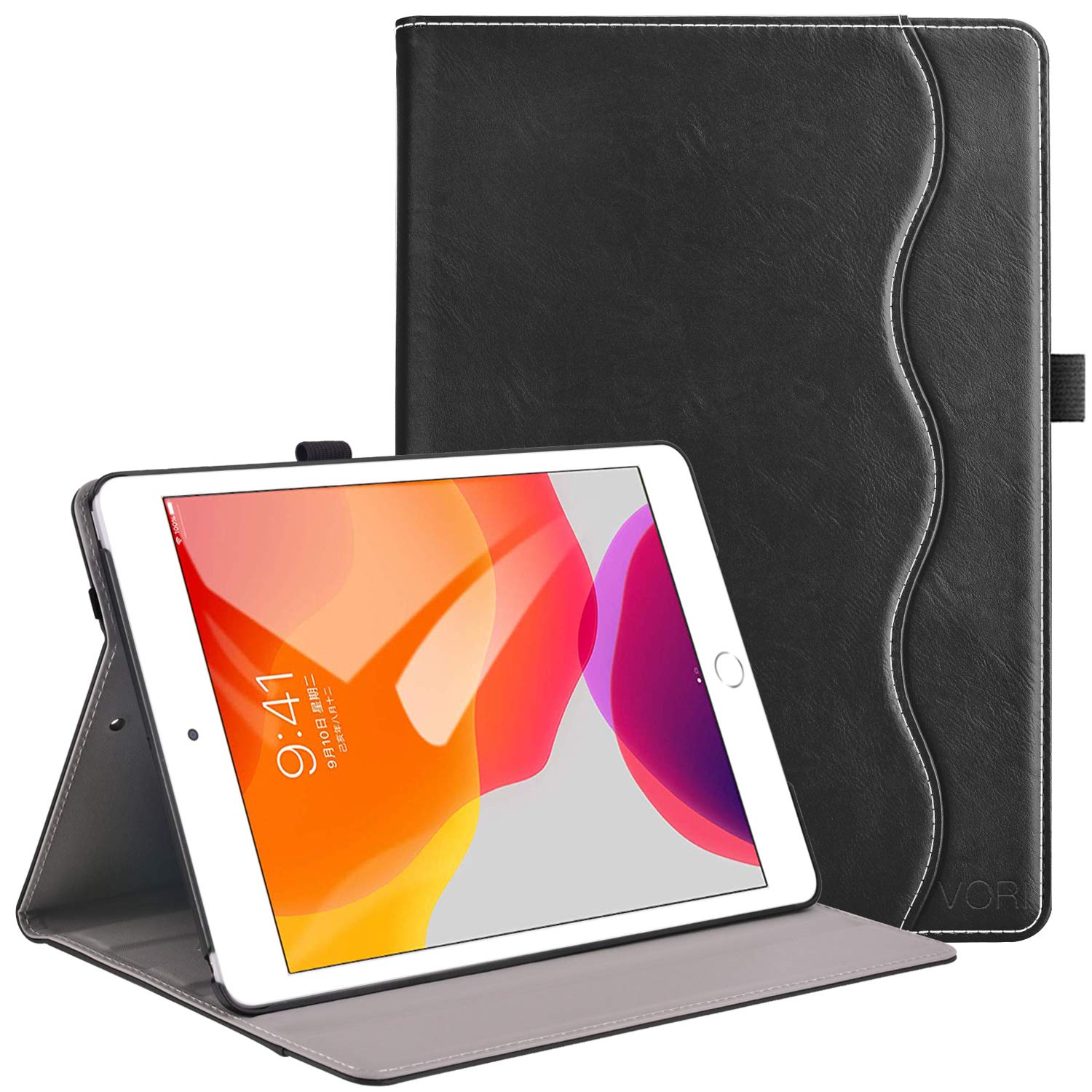 VORICase for iPad 10.2 2019, Premium PU Leather Folio Stand Smart Cover with Pocket, Hand Strap, Auto Wake/Sleep, Multiple Viewing Angles for New iPad 7th Generation 10.2 inch Black new10black