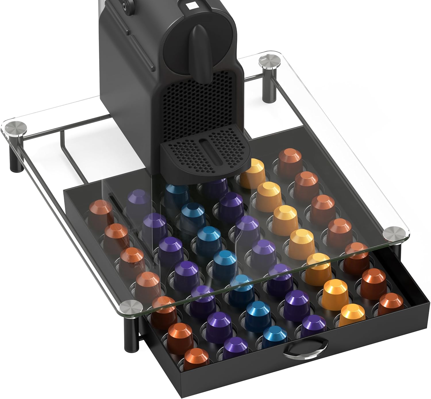 DecoBrothers Tempered Glass Coffee Pod Drawer Compatible with Nespresso Original Line, 42 Capsules