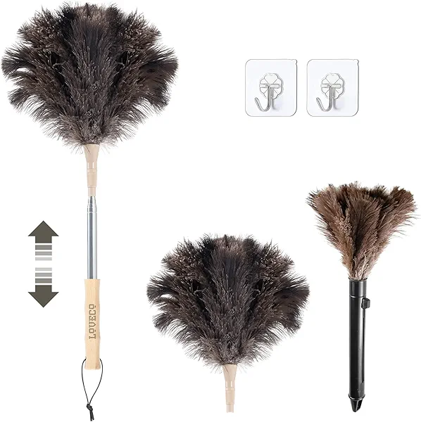 Ostrich Feather Dusters for Cleaning Kit - Reusable Soft Feather Duster Extendable to 49 inches for Cleaning Ceiling Fan, High Ceiling, Blinds & Retractable Small Duster for Keyboard, Brick Toy, Car