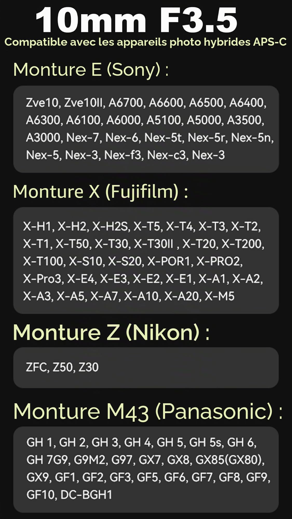 7Artisans 10mm F3.5 Sony E-Mount Objectif,Ultra Grand Angle APS-C Manuelle Focus,108°,125g,Compatible avec Sony E-Mount a5000 a7cr a7cii a7c a6700 zv-e100 a6600 a6400 a7iii Alpha 7 IV