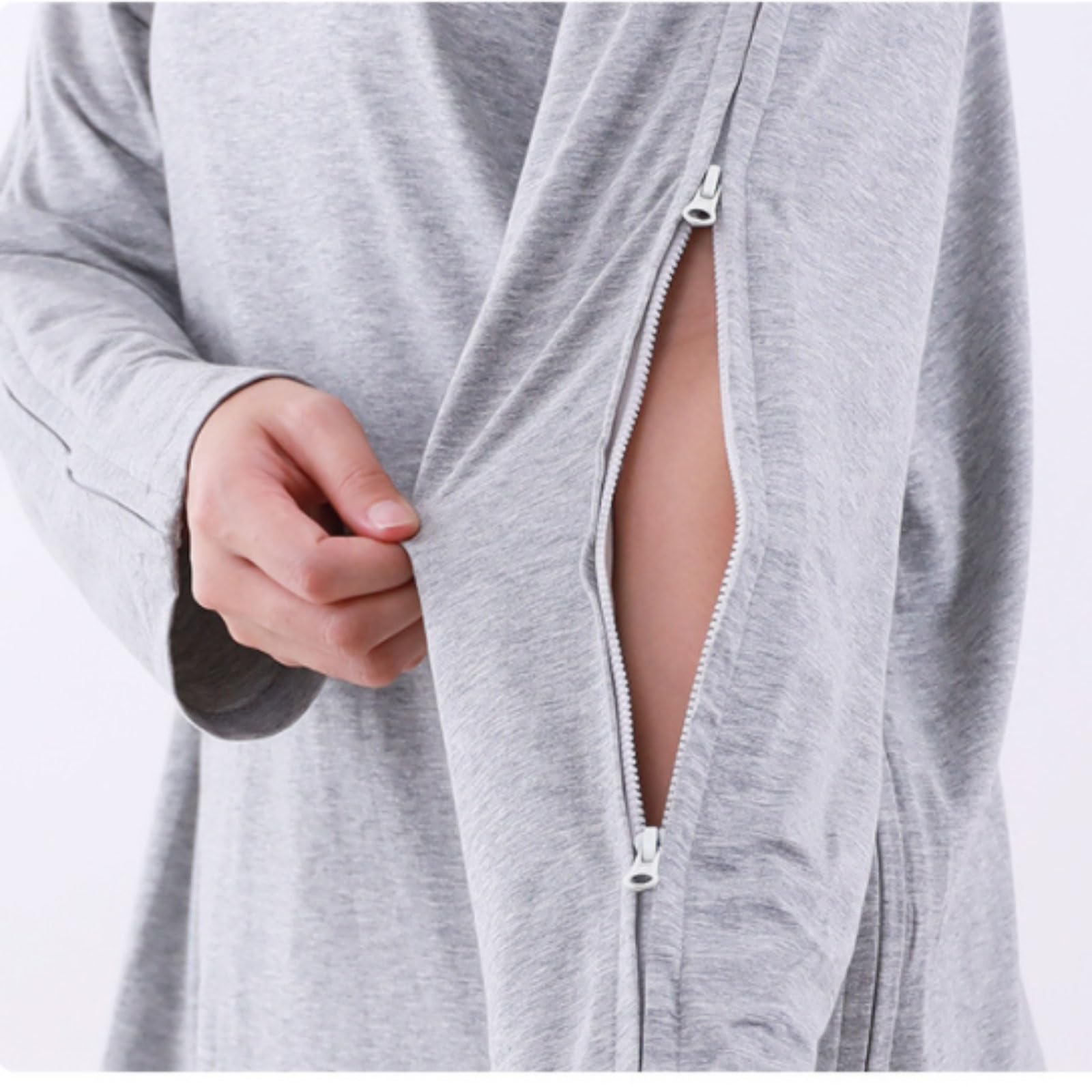 Batas de algodón for pacientes primavera, camisas enfermería con abertura frontal completa for infusión y cuidados, reutilizables for hombres mujeres mayores Exfoliantes Suaves(Grey,Large)