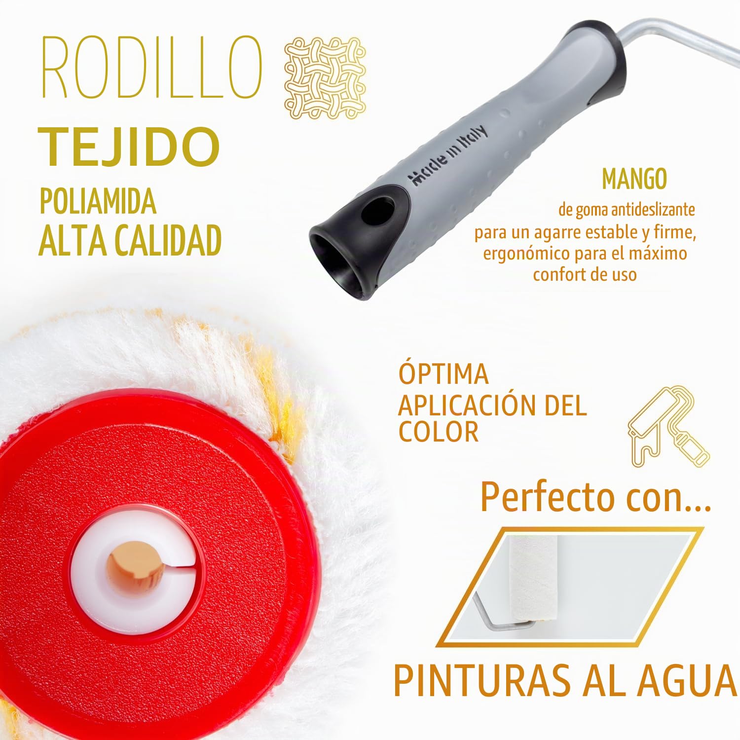 PENNELLIFICIO 2000 | Kit de 2 Rodillos con Bandeja y Retina para escurrir la Pintura, Cinta para enmascarar y Lona Protectora, Juego de Pintura, Pintura al Agua, Paredes Lisas, Cubo de 14 L - Made in