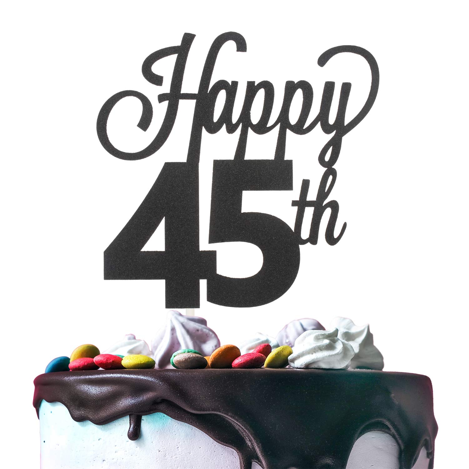 LINGTEER Happy 45th Birthday Black Cake Topper - Cheers to 45 Years Old Birthday Party Gift Centerpieces Decorations Sign.