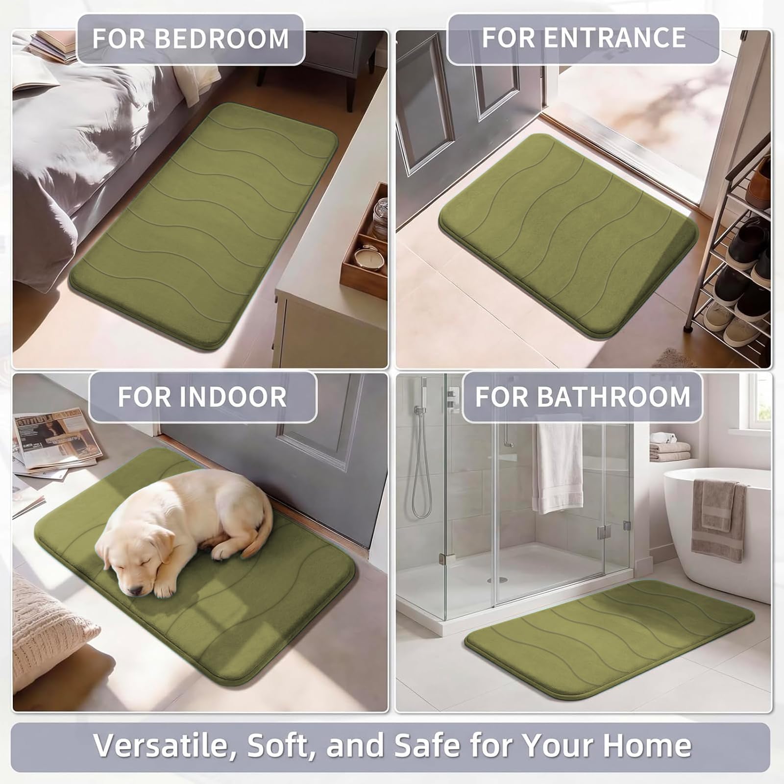 Flamingo P Alfombra de baño de espuma viscoelástica, extra suave, absorbente, antideslizante, para el suelo del baño, bañera y ducha, lavable a máquina, 24 x 36 pulgadas, color verde oliva