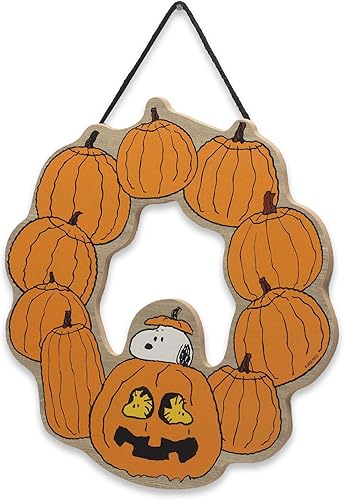 Miniatura 2 de Peanuts Snoopy Jack-O-Lantern - Guirnalda de Halloween colgante de madera para decoración de pared, divertido letrero de Snoopy para el hogar