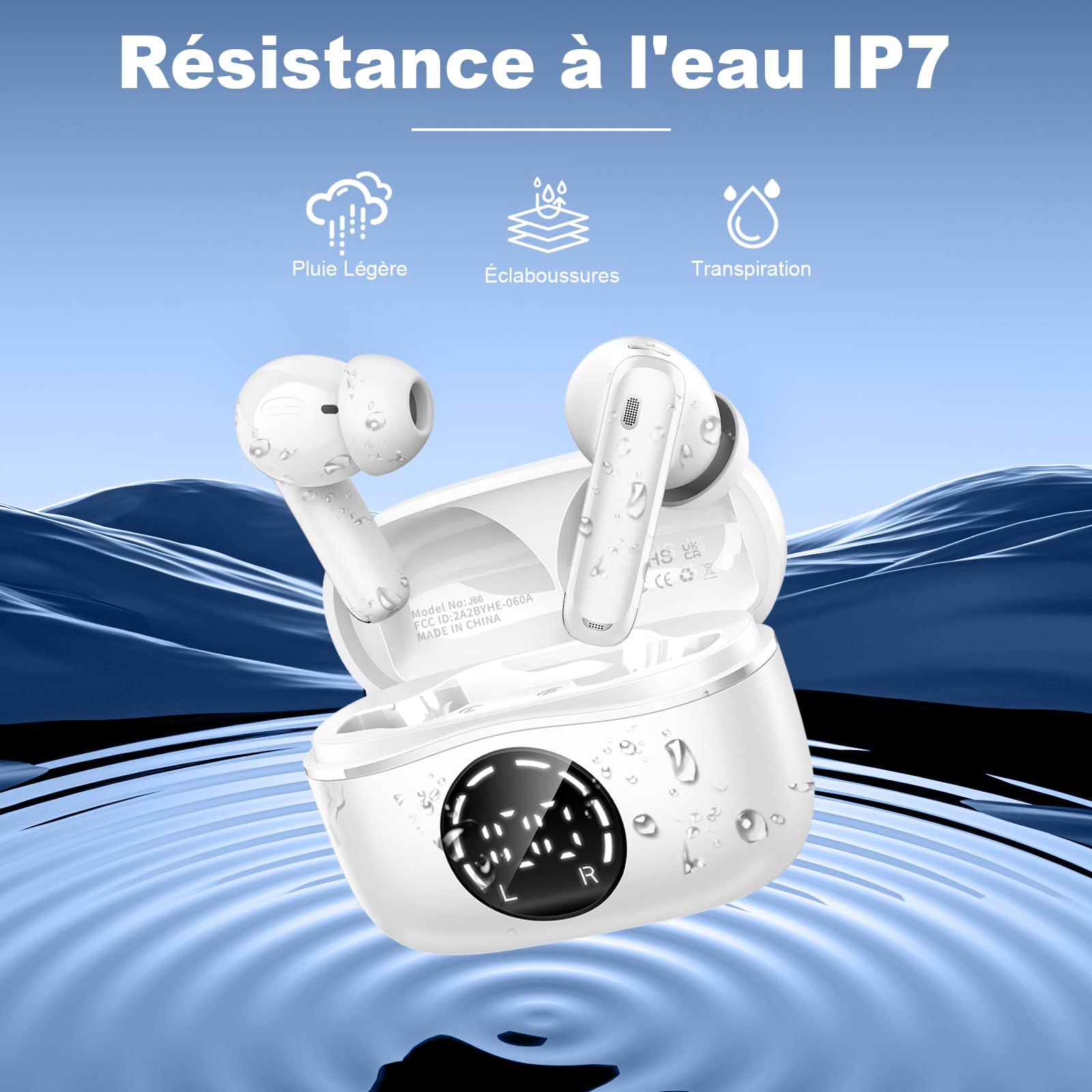 Casque Bluetooth, écouteurs sans fil ENC 4 microphones, 48h lecture, étanche pour Android/iOS