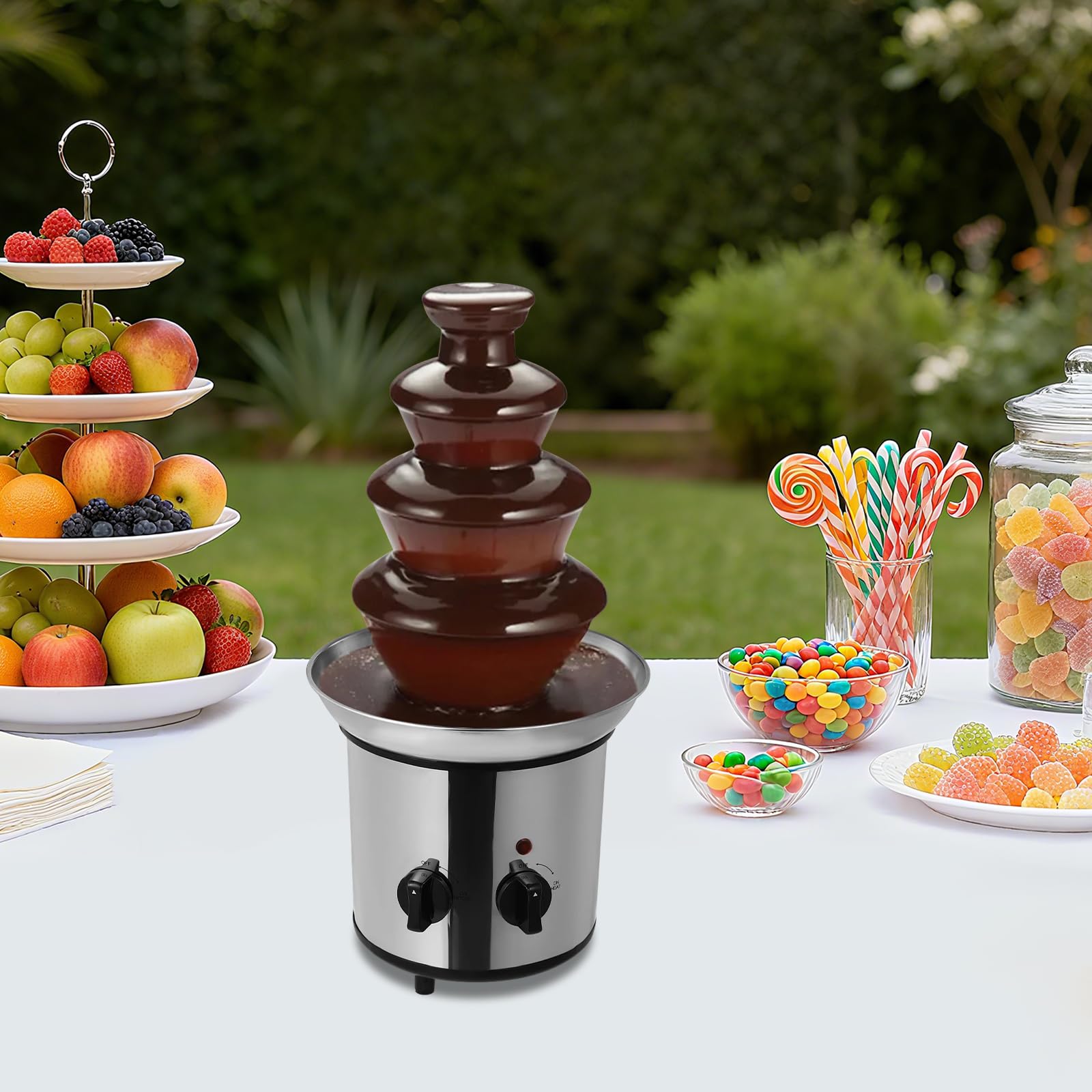 Schokobrunnen Elektrisch 170W 4-Etagen, 1.8L Kapazität Schokoladenfontäne mit Spiraldesign, Edelstahl 430 PP Material für Party Hochzeit Geburtstag, Haushalt Familie Event Catering
