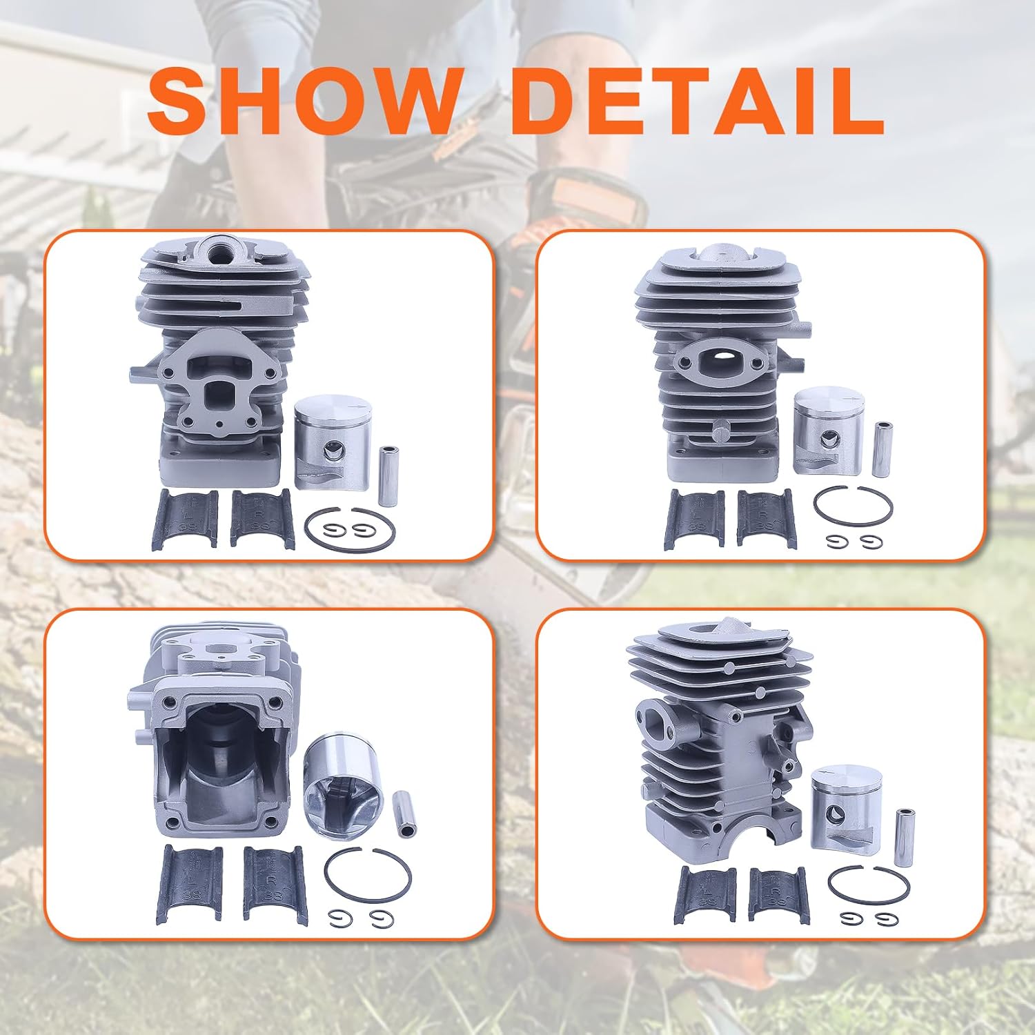 39mm Cylinder Piston For Husqvarna 235 236 240 Chainsaw Spark Plug Gaskets, Cylinder Piston Kit, Crank Bearing, Oil Seal, Needle Bearing, Spark Plug, AV Mount Spring Set, Gaskets Set.