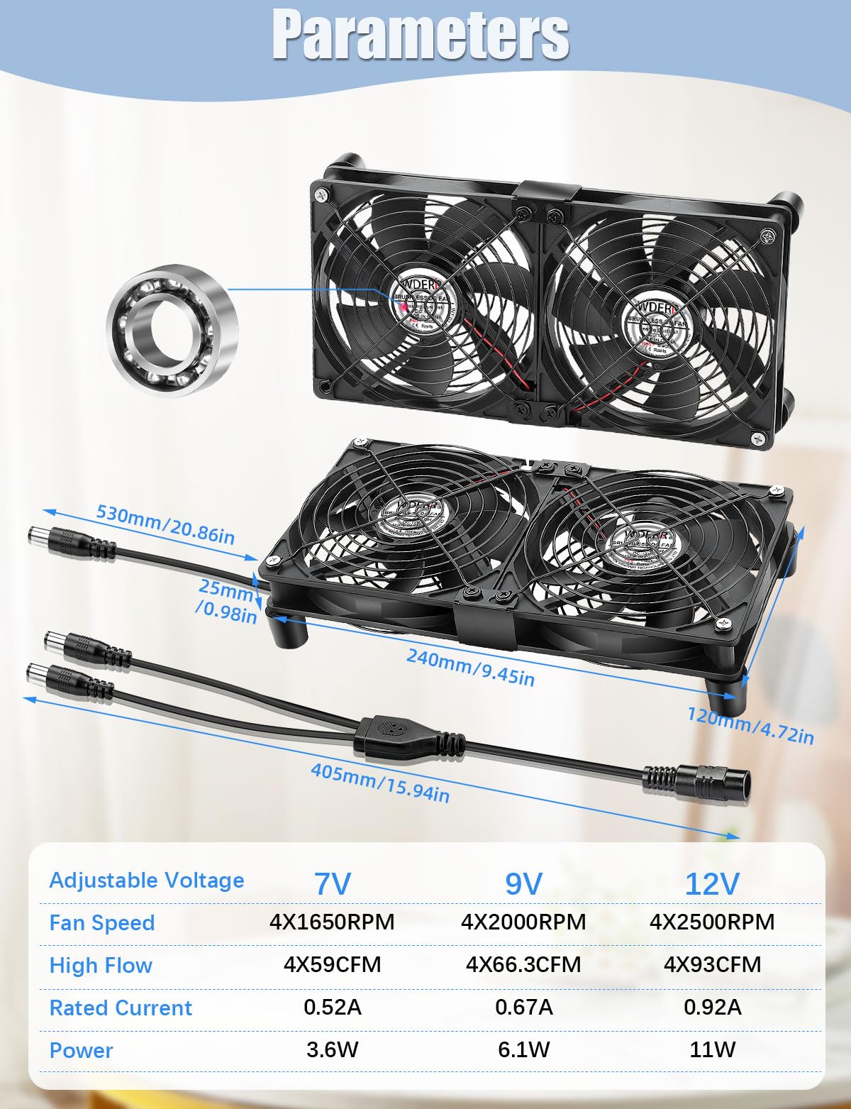 Amazon.co.jp: WDERAIR 4 x 120mm サーバーラックマウントファン 12V