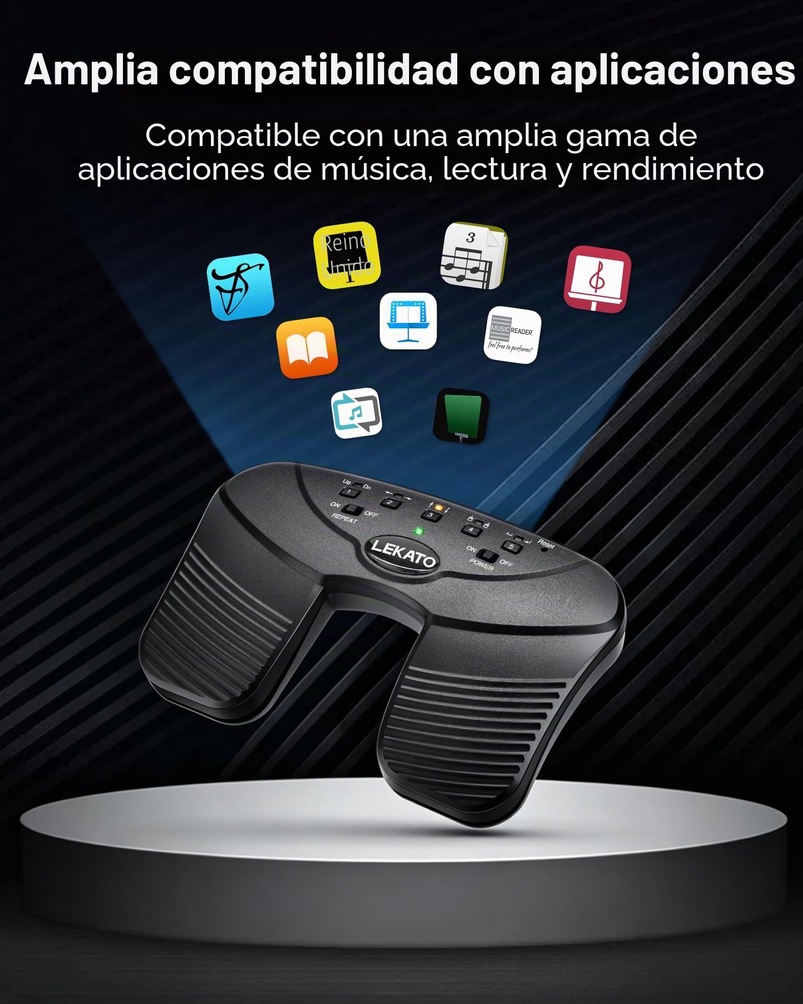 LEKATO Bluetooth Page Turning Pedal, Pedal de giro de página Bluetooth, volteador de página de música recargable, controlador de pie para iPad, tableta y teléfono inteligente