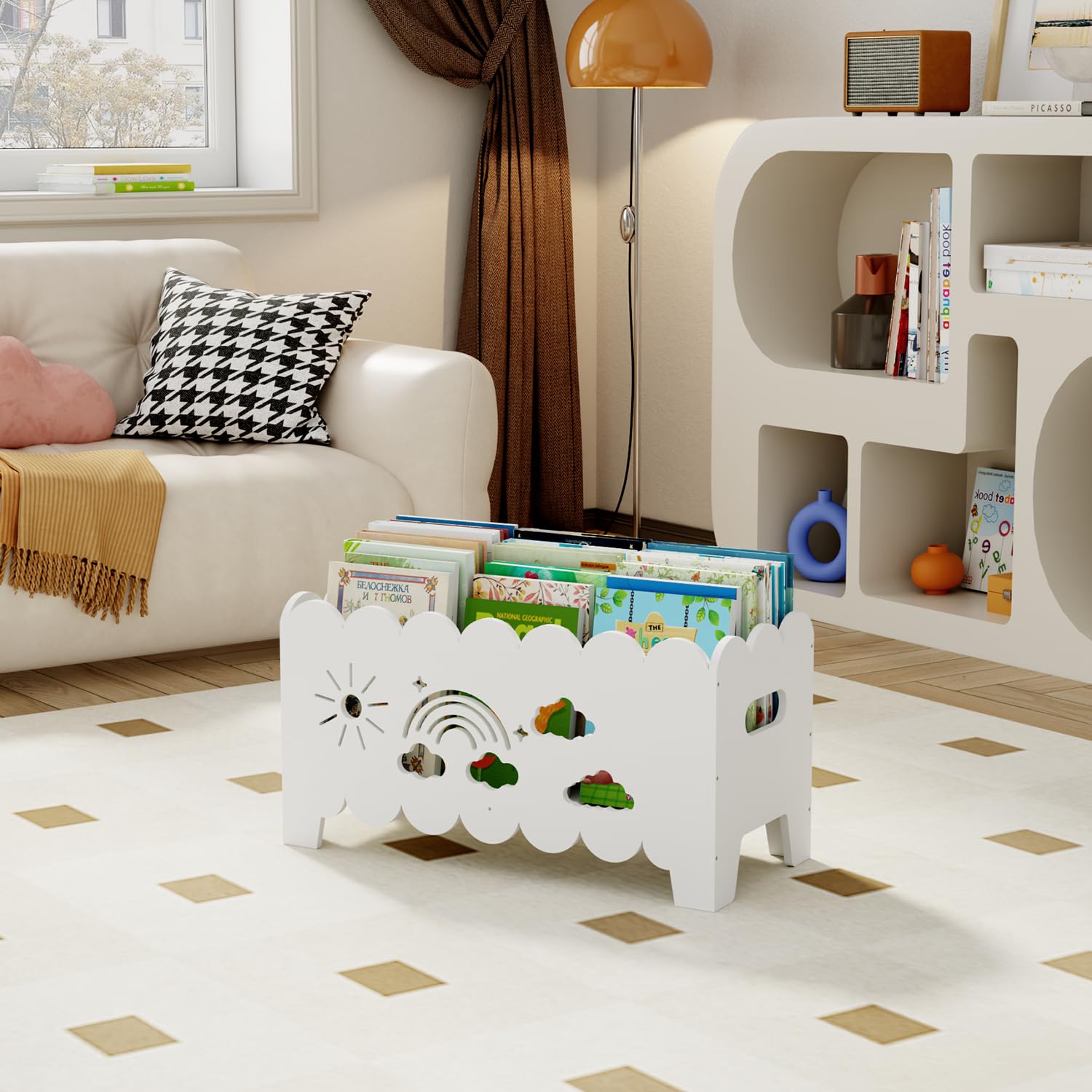 Estanteria Libros Infantil Madera, Libreria Montessori Biblioteca Baul Juguetes Infantil, Mueble Organizador Expositor Libros Infantil, para Dormitorio, Habitación Niños, Sala Juego Blanco