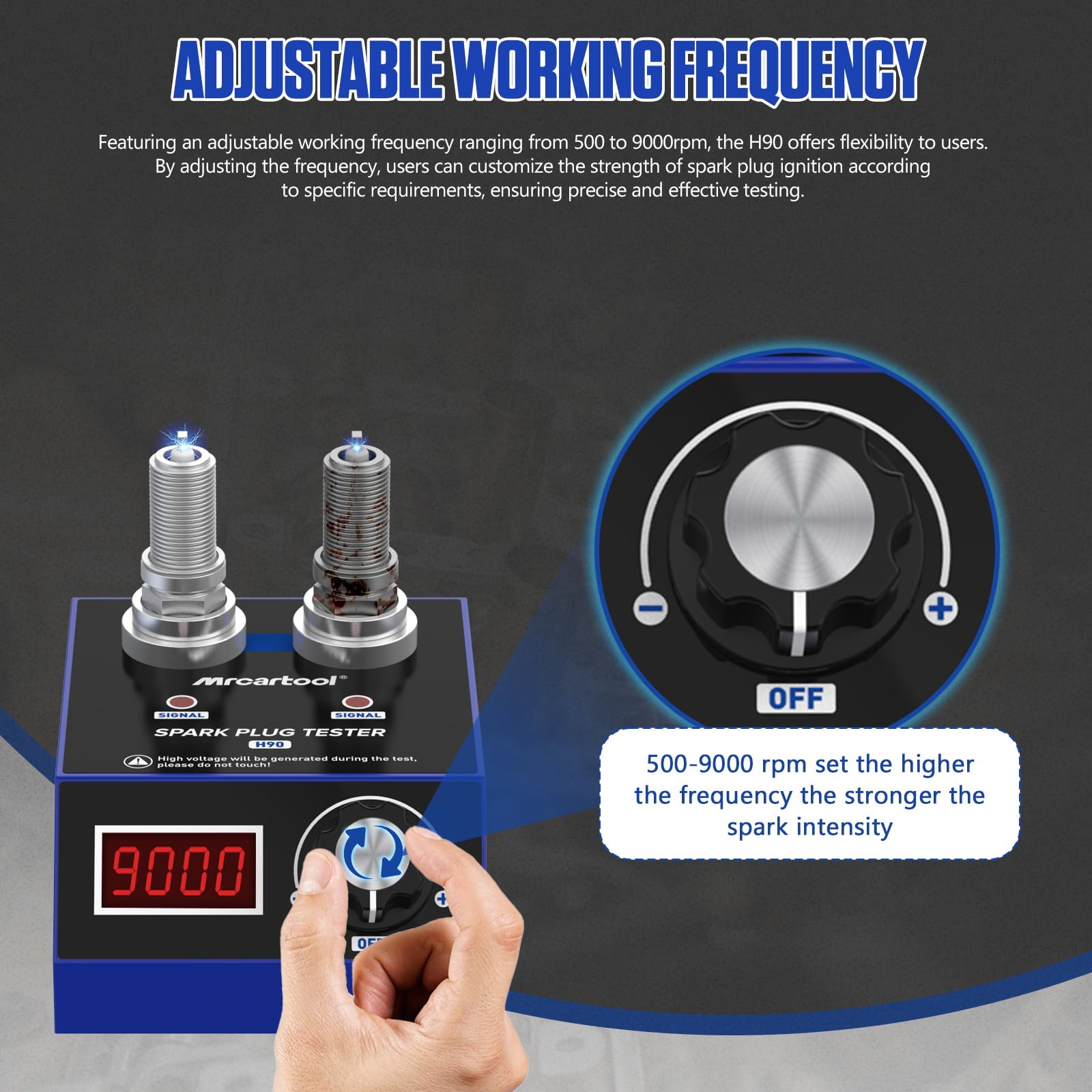 Spark Plug Tester Dual Holes, Automotive Engine Ignition Coil Tester 500 to 9000RPM with 12MM Diameter Spark Plug Hole Adjustable Working Frequency Car Spark Plug Gap Tool for 12V Gasoline Vehicles