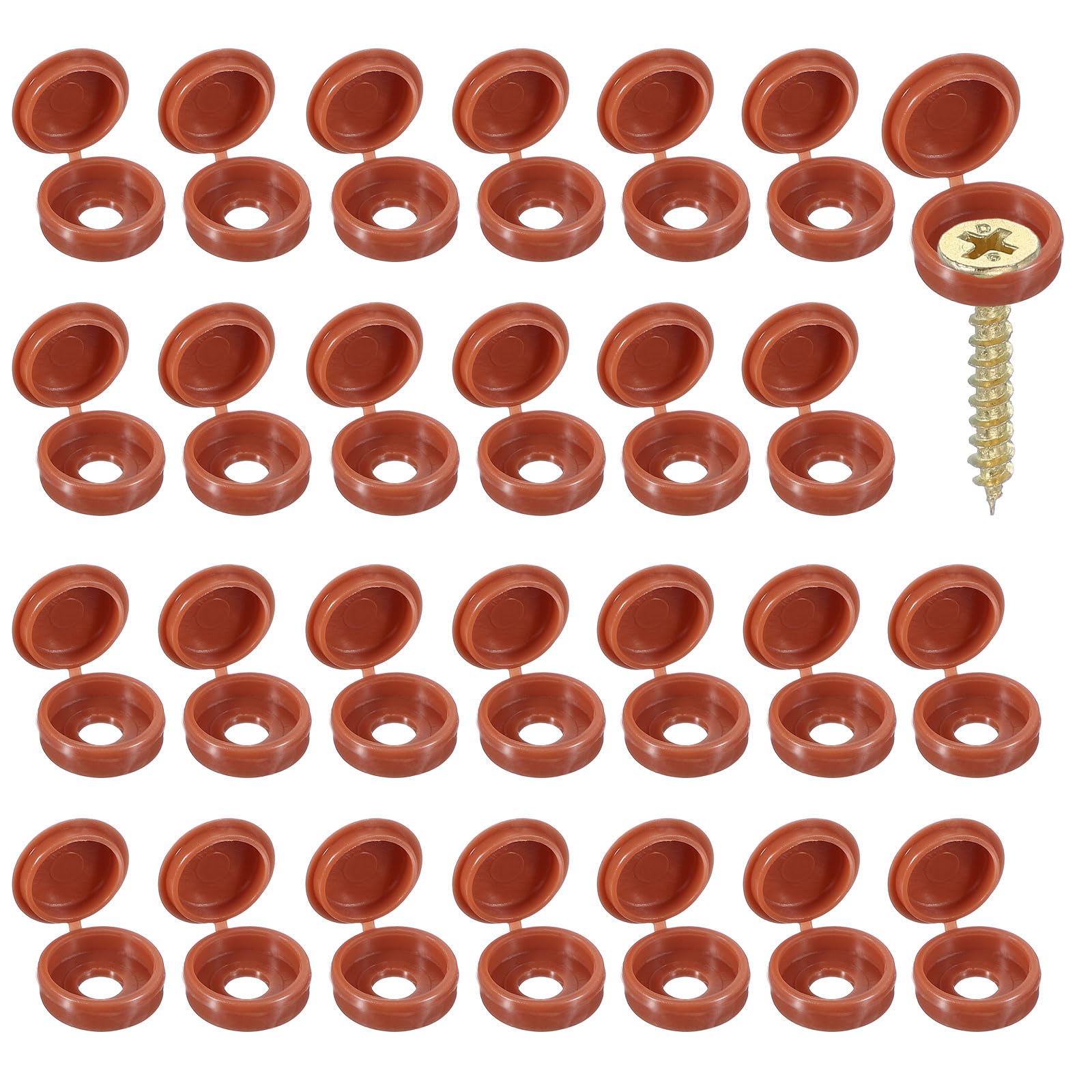 YELARXI Screw Snap Covers, M6 Plastic Hinged Screw Cover Caps Shutter Screws Fold Snap Washer - Fitting for (Windows/Railings/Home Furniture/Cabinets), 6mm & 120 Pack & Red Brown