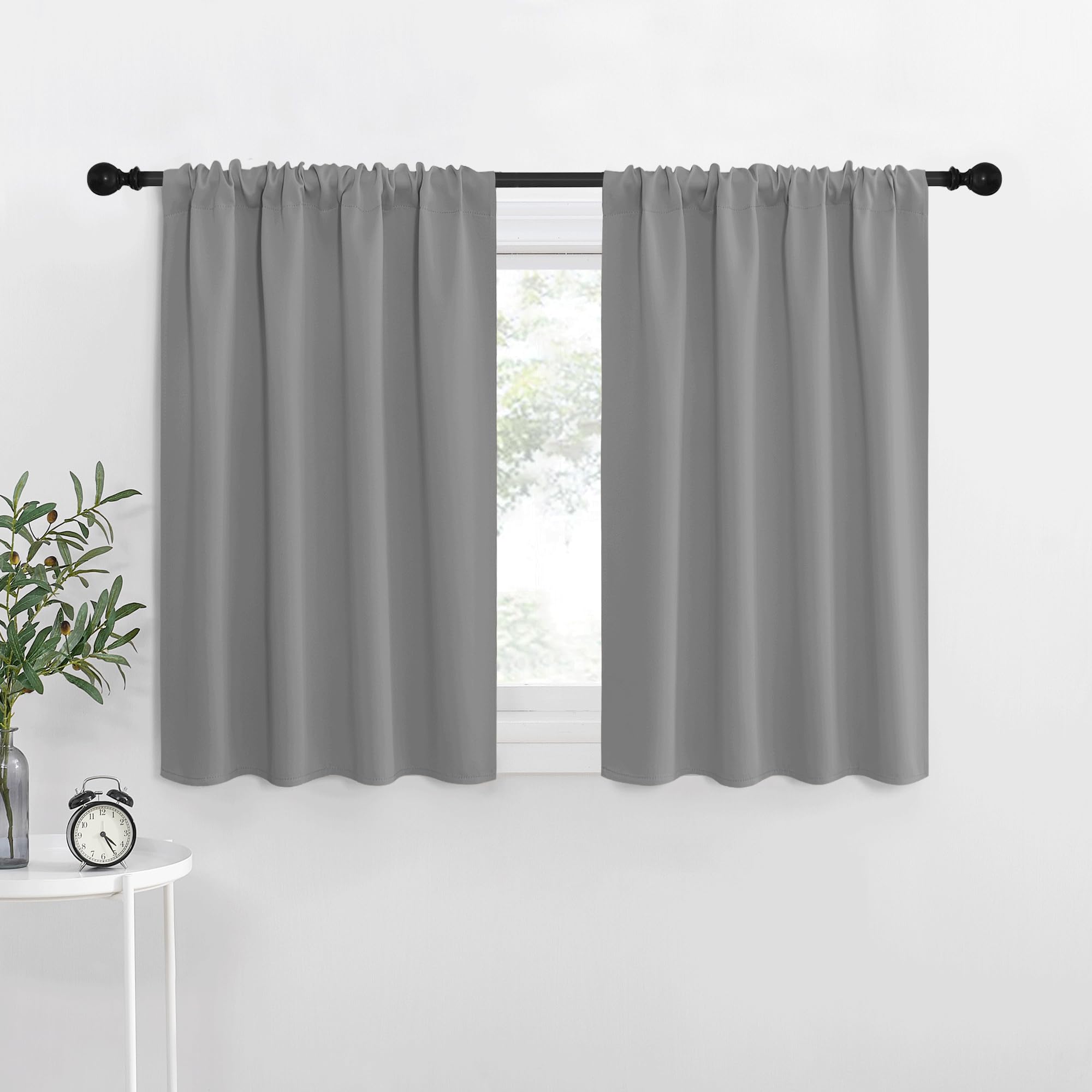 NICETOWN RV Blackout Curtains for Camper Windows, Short Room Darkening Curtains for Kitchen, Home Decoration Thermal Insulated Blackout Drapes for Small Windows (Silver Grey, 2 Panels, W29 x L30) Silver Grey 29"W x 30"L (Pack of 2)