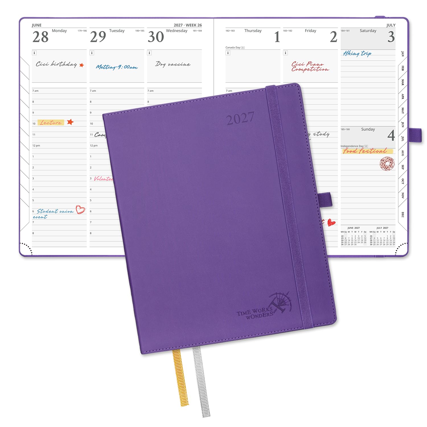 POPRUN 2027 Diary Week to View Approx. A4 LargeβPU Leather, Vertical Layout