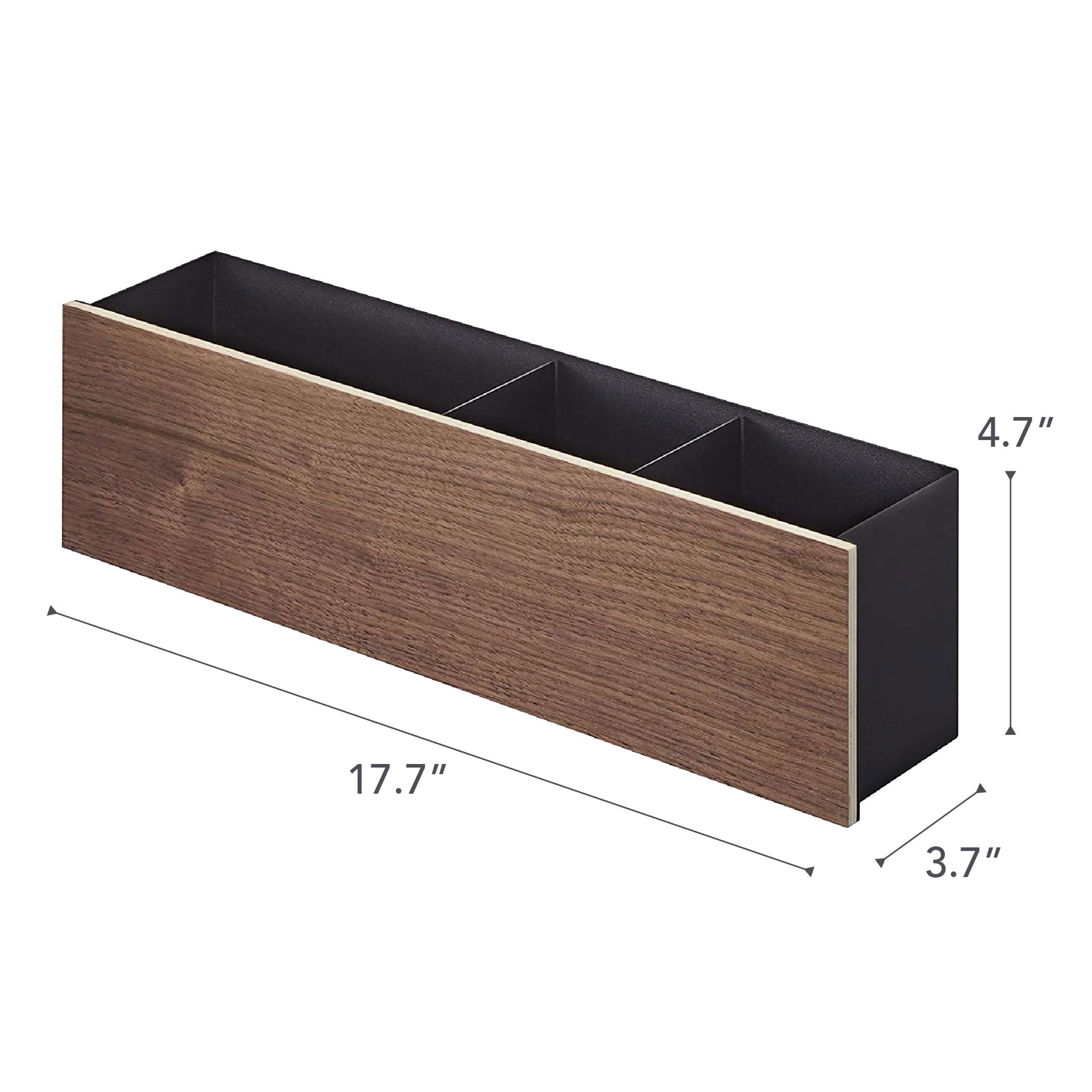 YAMAZAKI 5168 RIN Organiser Box, black, Steel/PlyWood, 45 x 9.5 x 12 cm